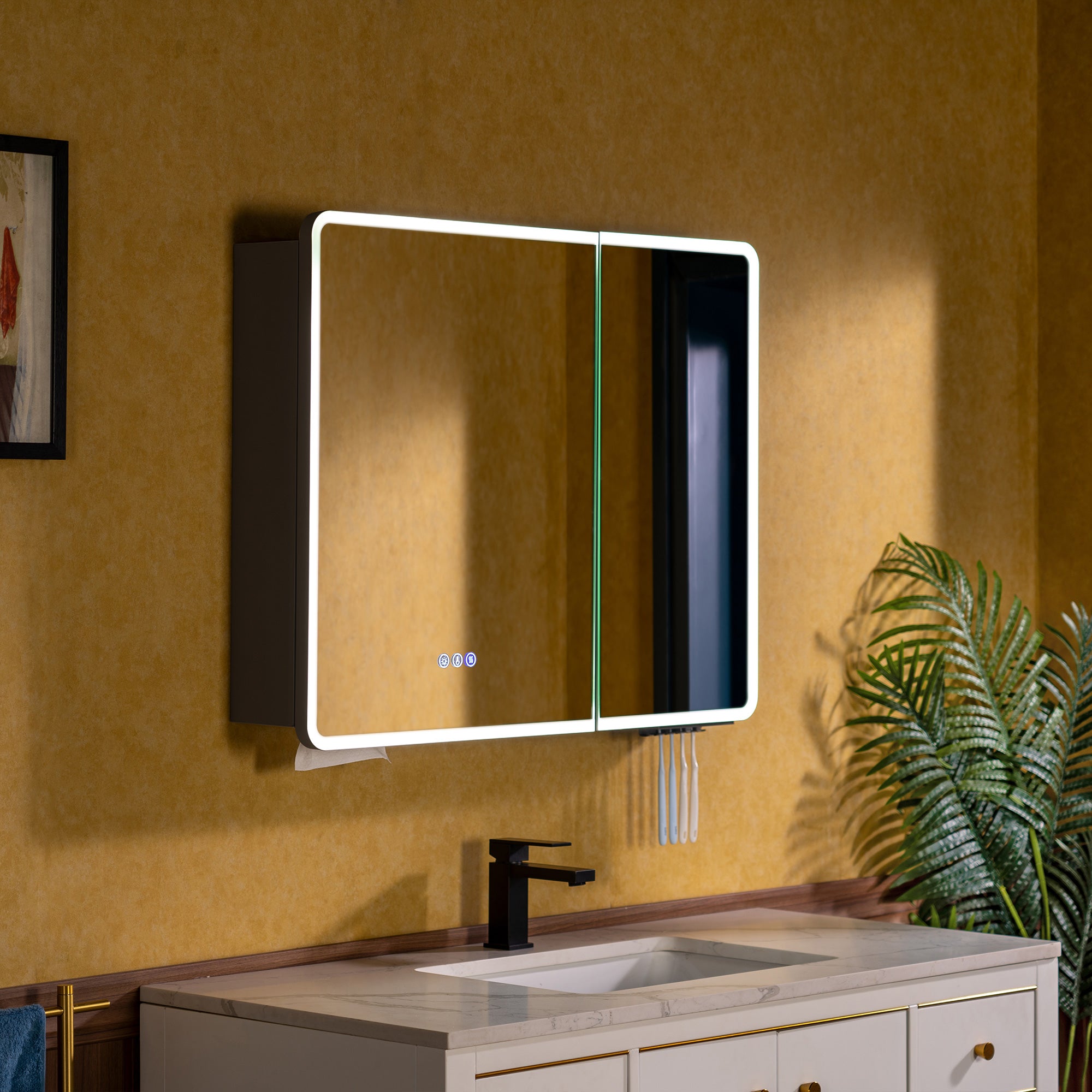 WOODBRIDGE Modern Rectangular Medicine Cabinet with Rounded Corners (30.75” W x 27.5” H) – Smart Storage, Anti-Fog Mirror, LED Lighting, Medium-Sized