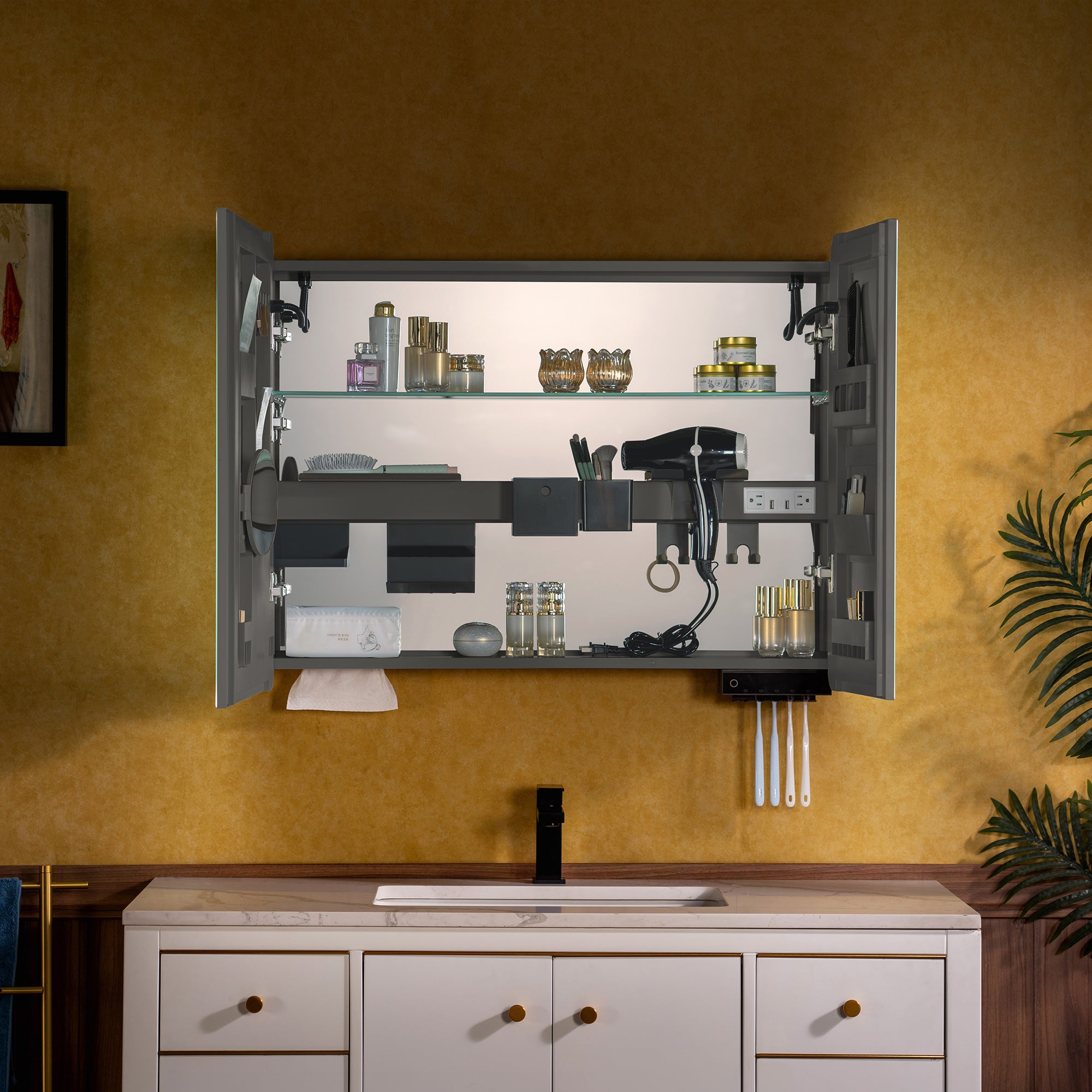 WOODBRIDGE Modern Rectangular Medicine Cabinet with Rounded Corners (30.75” W x 27.5” H) – Smart Storage, Anti-Fog Mirror, LED Lighting, Medium-Sized