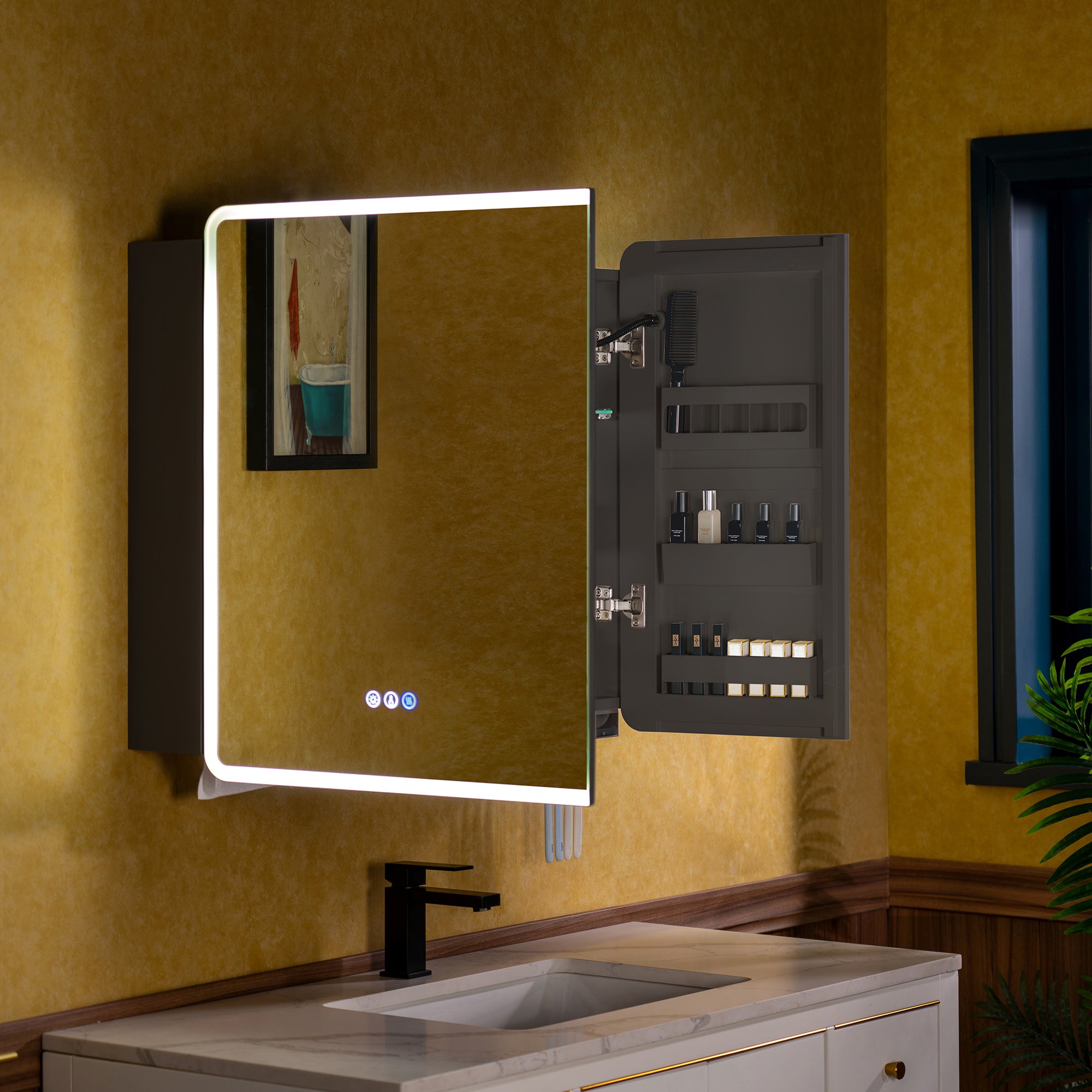 WOODBRIDGE Modern Rectangular Medicine Cabinet with Rounded Corners (30.75” W x 27.5” H) – Smart Storage, Anti-Fog Mirror, LED Lighting, Medium-Sized
