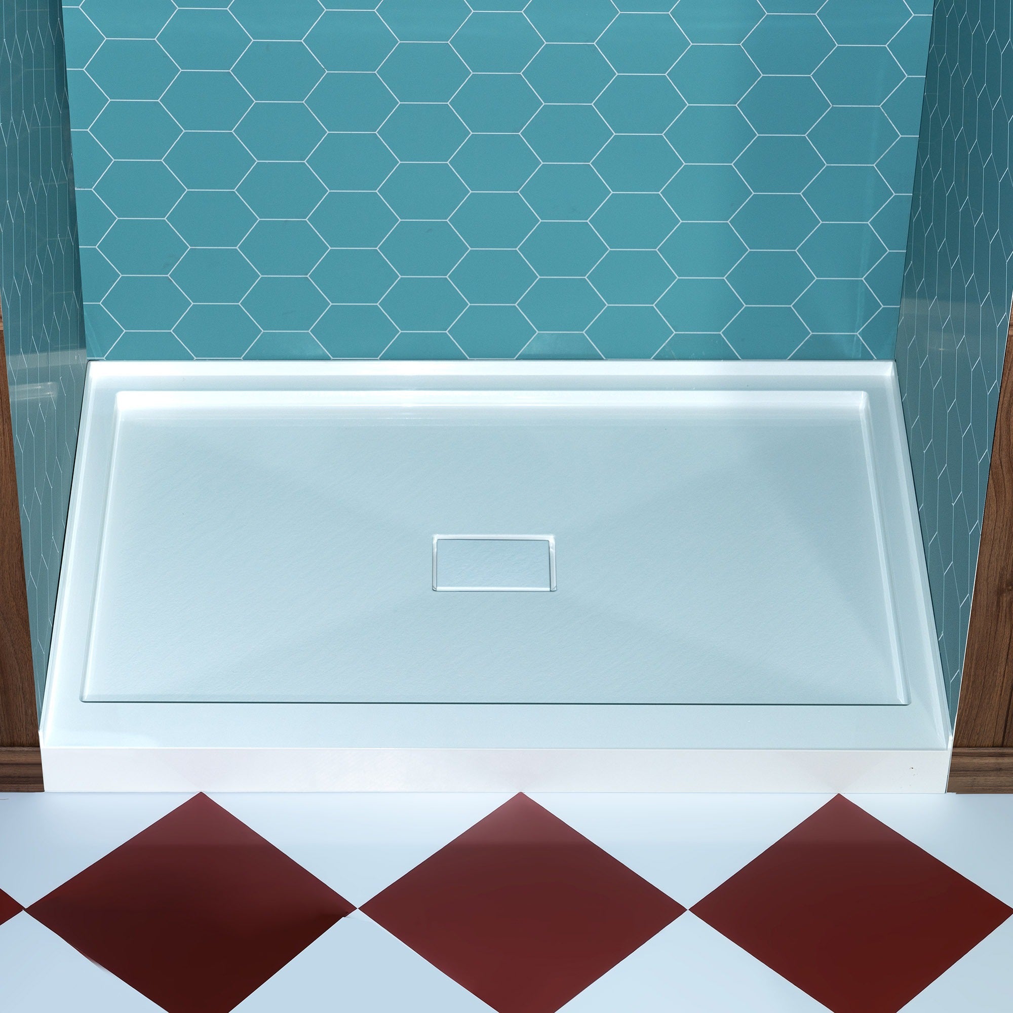 WOODBRIDGE 48 in. x 36 in. Solid Surface Shower Pan Base in White, Alcove Installation with Center Drain, Slip-Resistant & Mold-Resistant