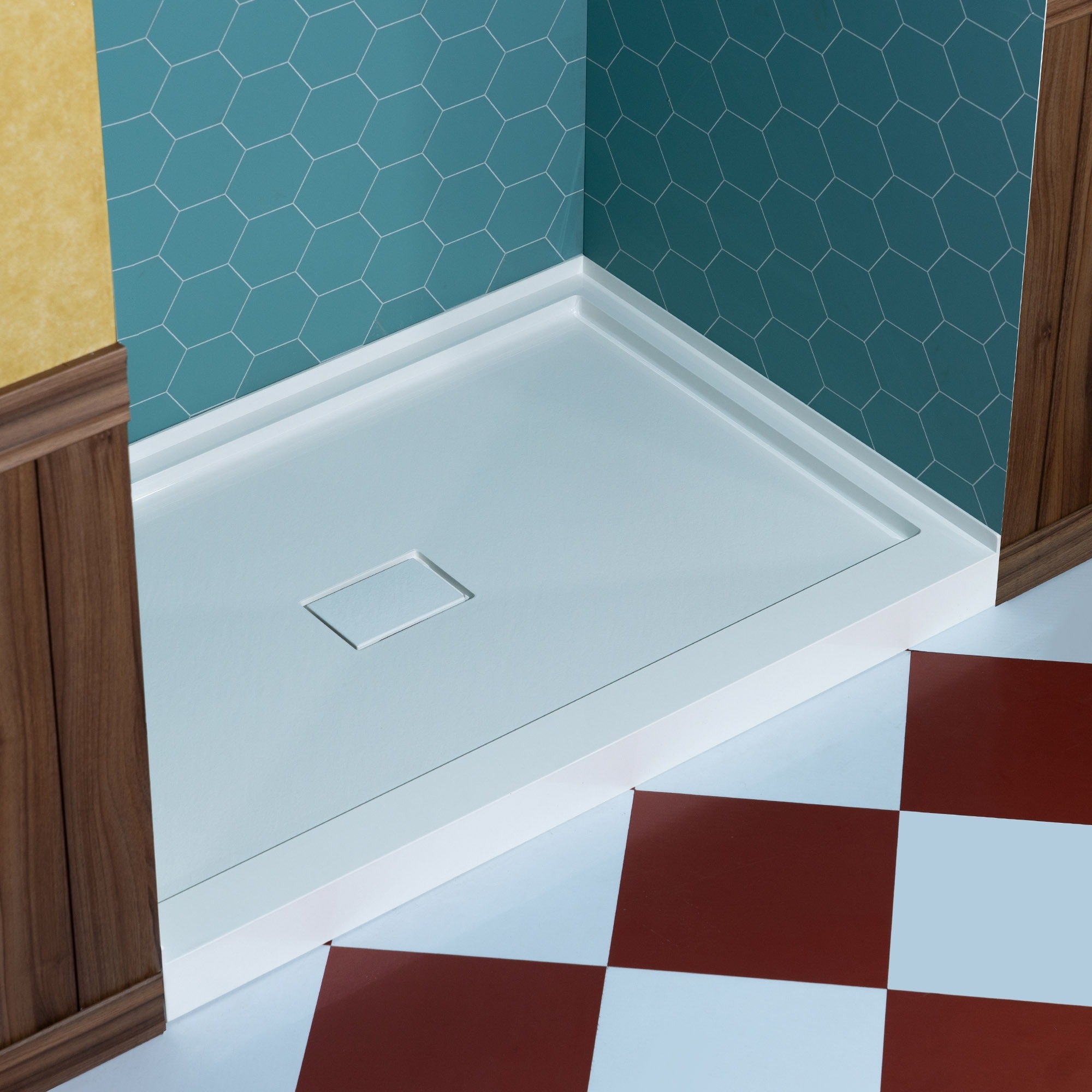 WOODBRIDGE 48 in. x 36 in. Solid Surface Shower Pan Base in White, Alcove Installation with Center Drain, Slip-Resistant & Mold-Resistant