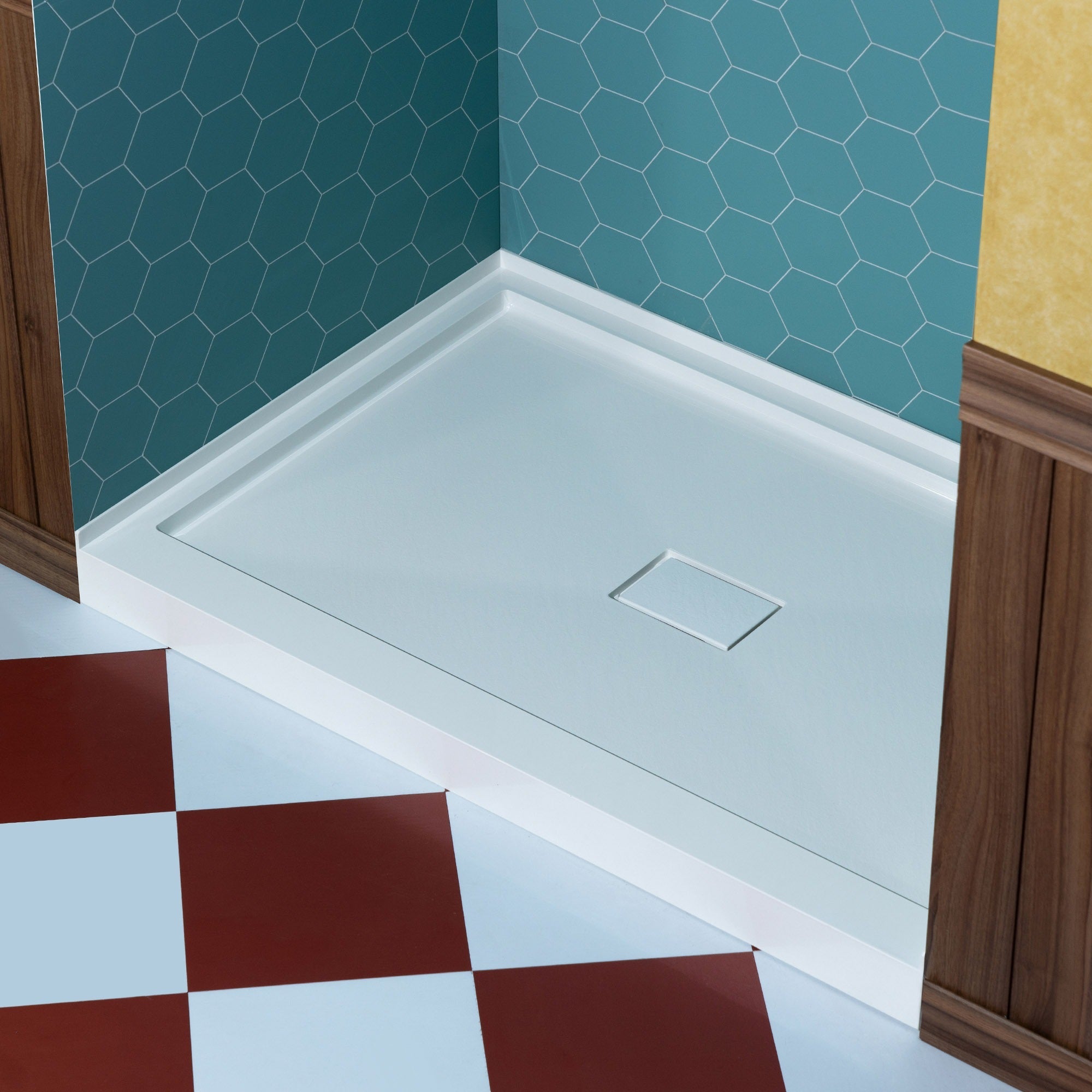 WOODBRIDGE 48 in. x 36 in. Solid Surface Shower Pan Base in White, Alcove Installation with Center Drain, Slip-Resistant & Mold-Resistant