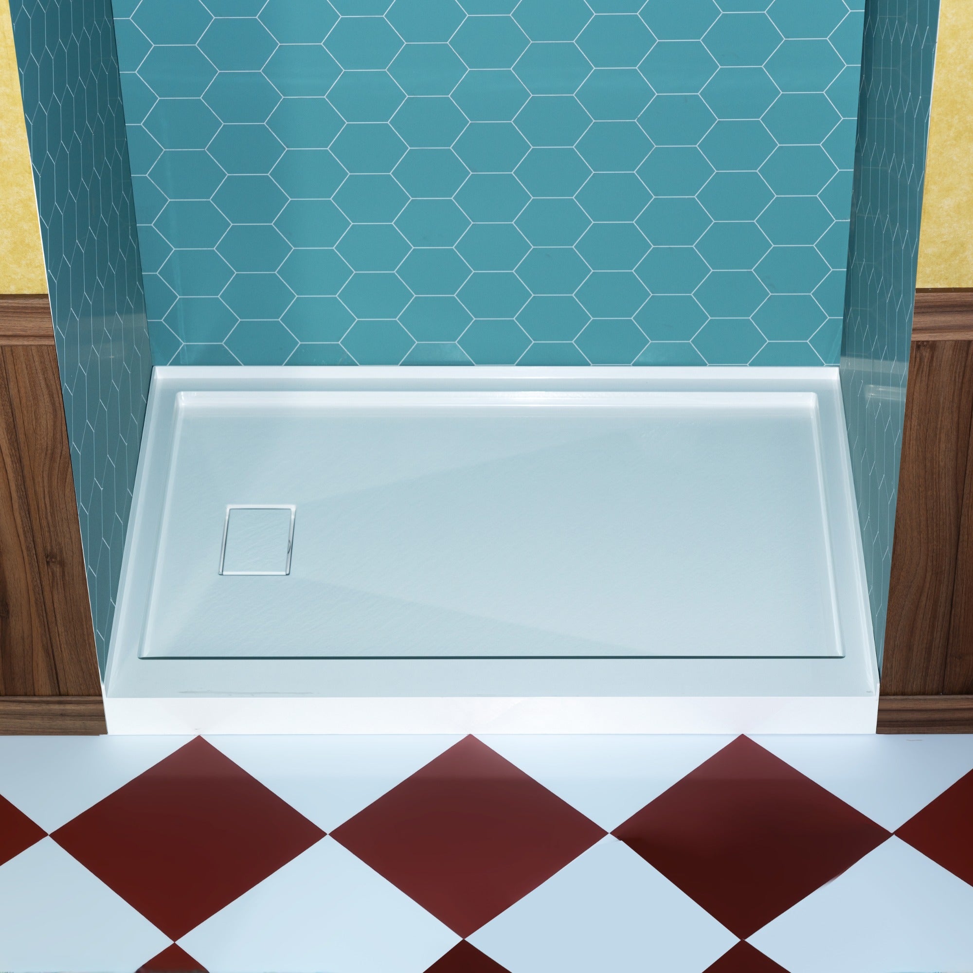 WOODBRIDGE 48 in. x 36 in. Solid Surface Shower Pan Base in White, Alcove Installation with Left Drain, Slip-Resistant & Mold-Resistant
