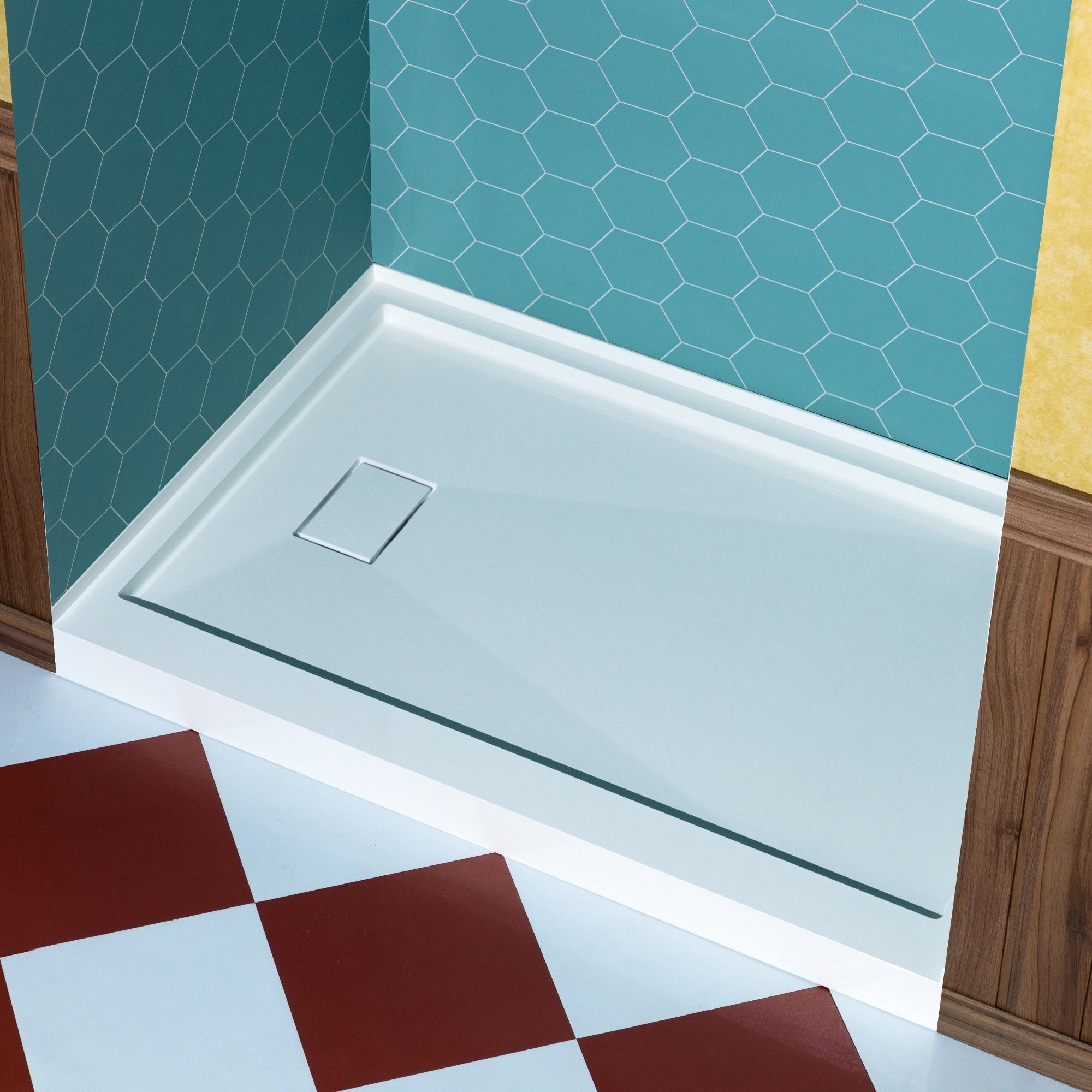 WOODBRIDGE 48 in. x 36 in. Solid Surface Shower Pan Base in White, Alcove Installation with Left Drain, Slip-Resistant & Mold-Resistant