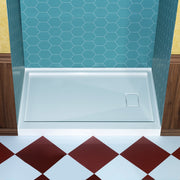 WOODBRIDGE 48 in. x 36 in. Solid Surface Shower Pan Base in White, Alcove Installation with Right Drain, Slip-Resistant & Mold-Resistant