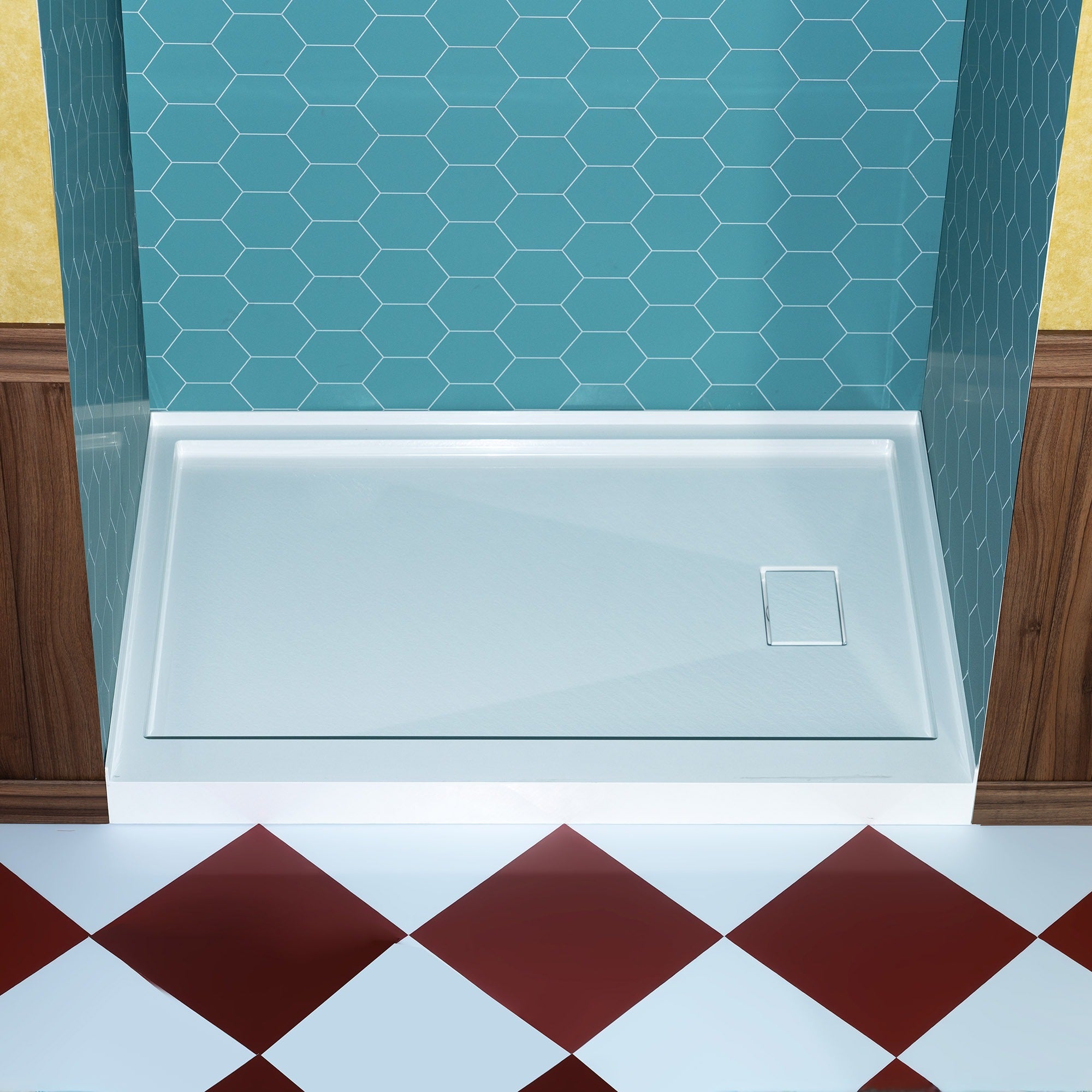 WOODBRIDGE 48 in. x 36 in. Solid Surface Shower Pan Base in White, Alcove Installation with Right Drain, Slip-Resistant & Mold-Resistant