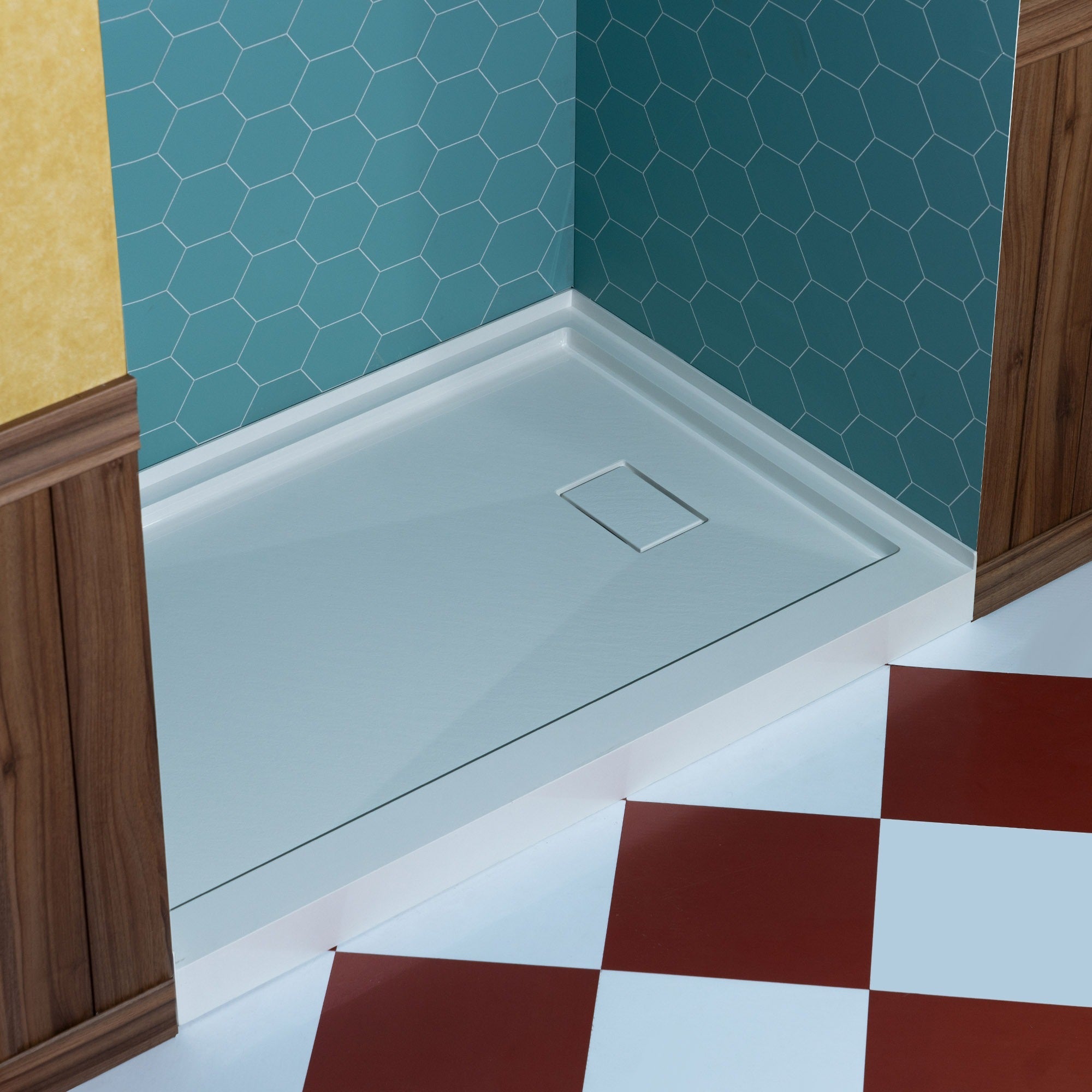 WOODBRIDGE 48 in. x 36 in. Solid Surface Shower Pan Base in White, Alcove Installation with Right Drain, Slip-Resistant & Mold-Resistant