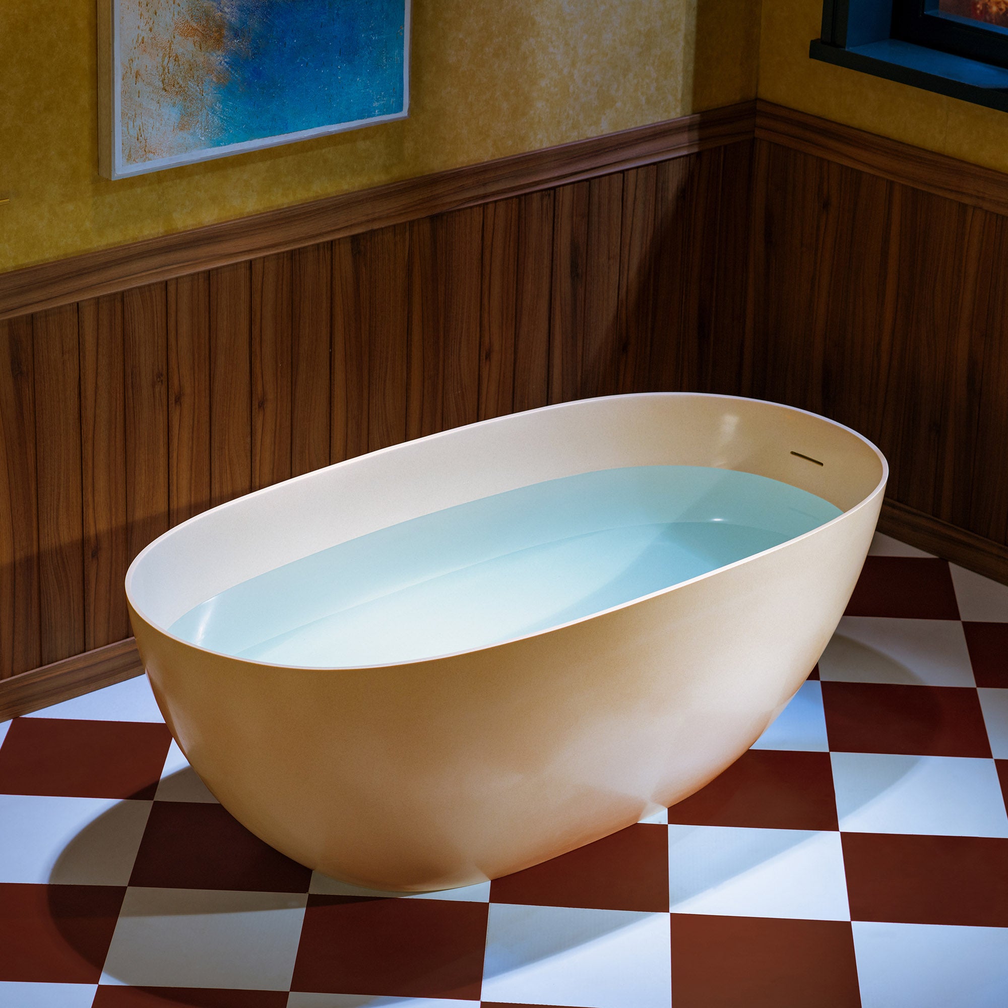 WOODBRIDGE 69" L x 32" W Luxury Contemporary Solid Surface Stone Resin Freestanding Bathtub in Cream with 2-Drain Covers