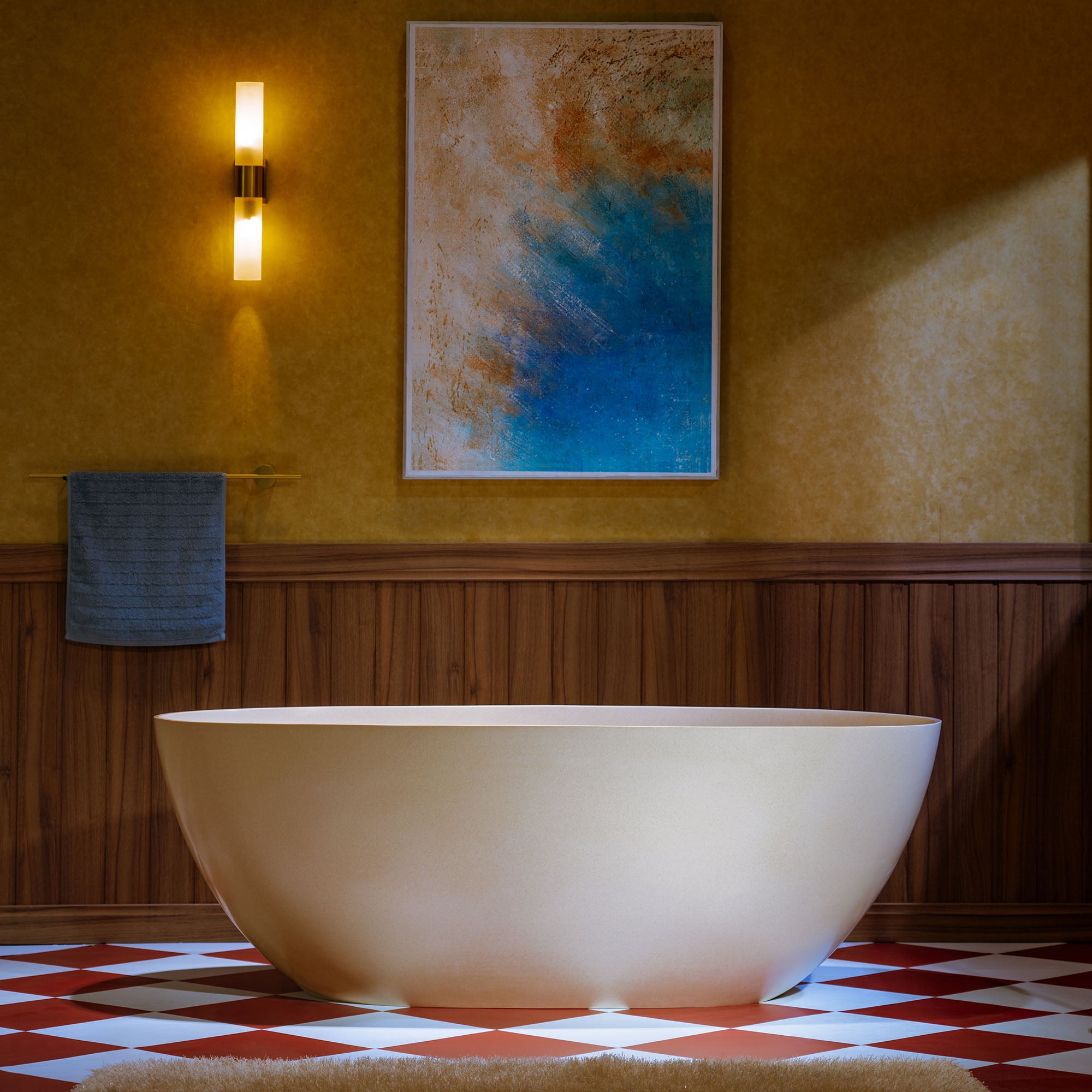 WOODBRIDGE 69" L x 32" W Luxury Contemporary Solid Surface Stone Resin Freestanding Bathtub in Cream with 2-Drain Covers