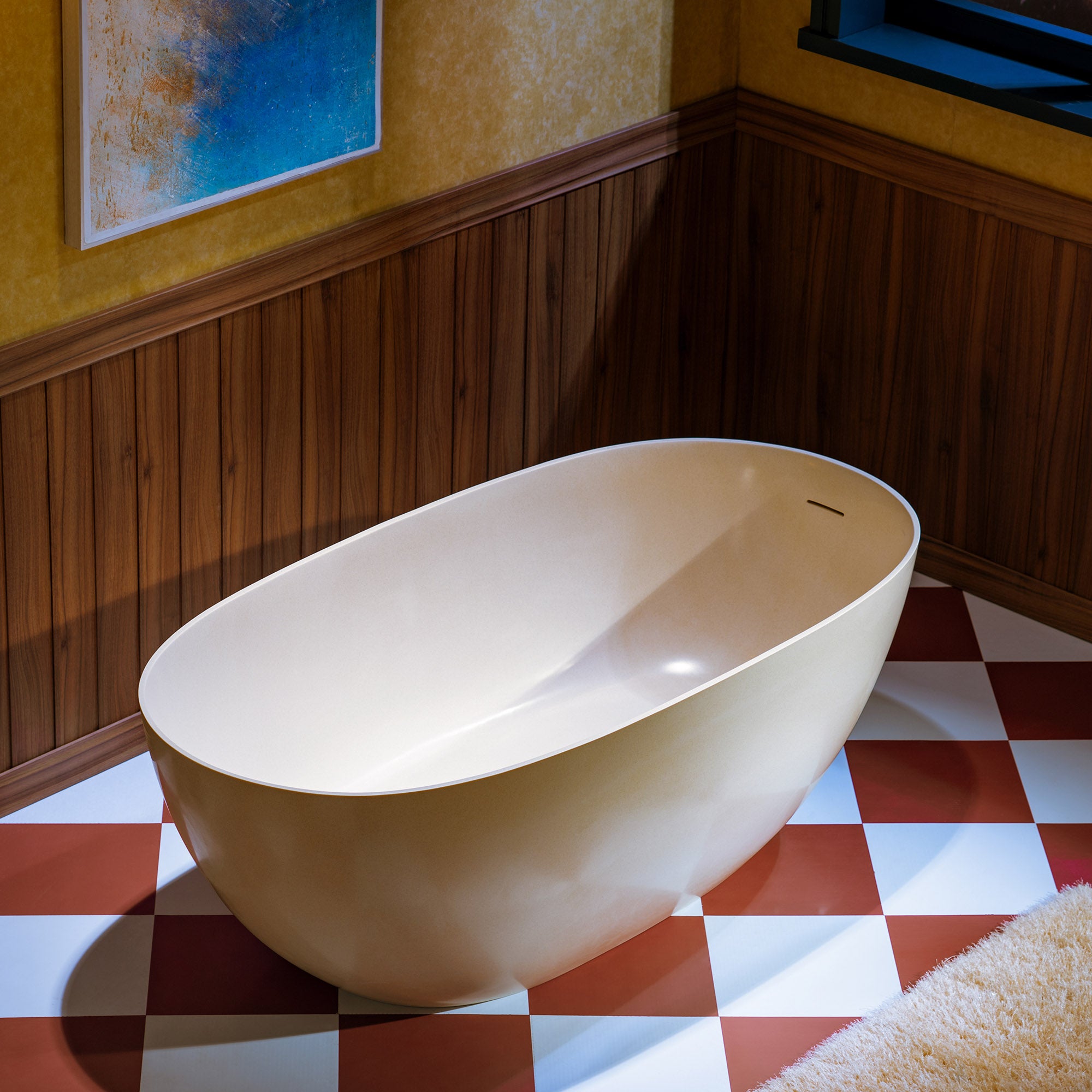 WOODBRIDGE 69" L x 32" W Luxury Contemporary Solid Surface Stone Resin Freestanding Bathtub in Cream with 2-Drain Covers