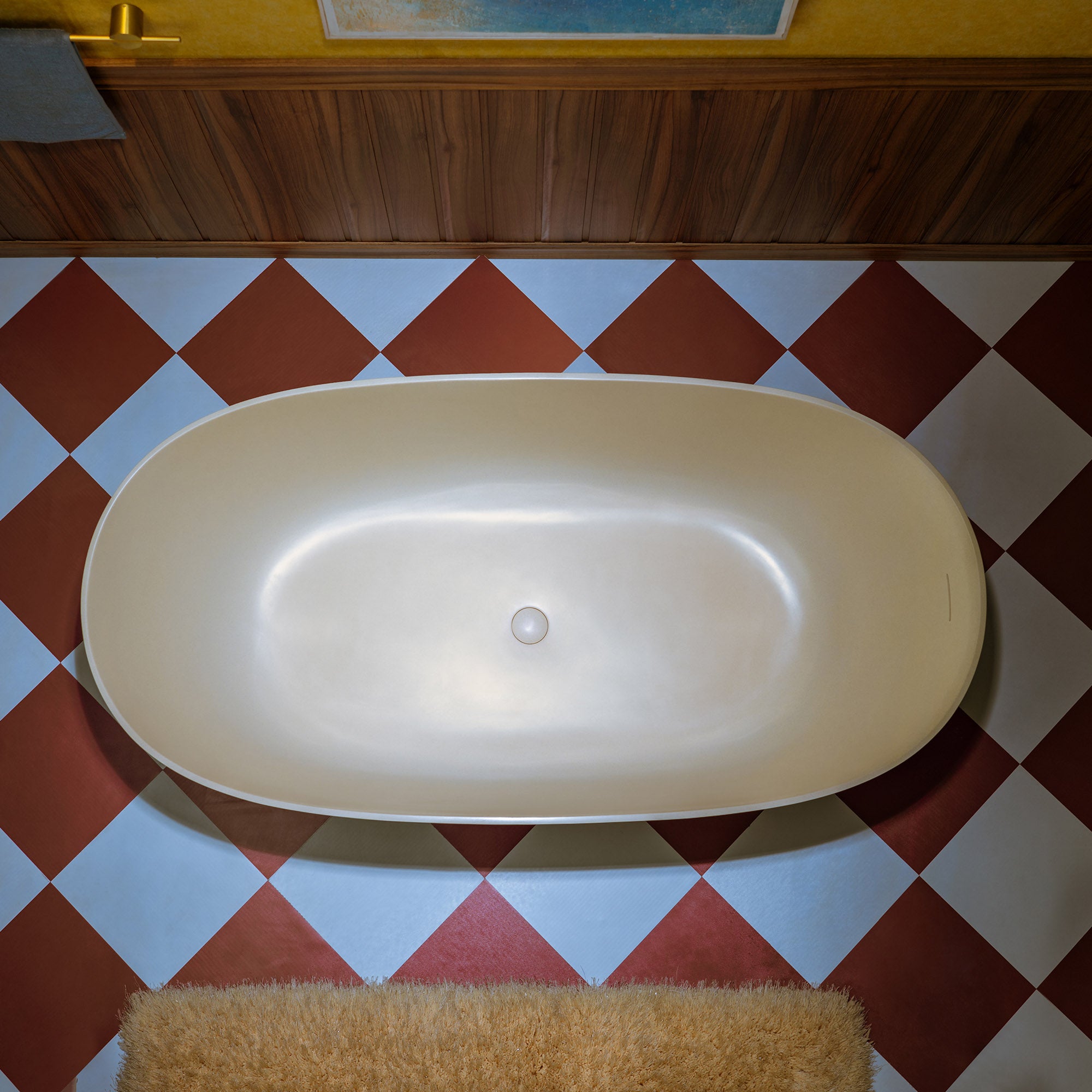 WOODBRIDGE 69" L x 32" W Luxury Contemporary Solid Surface Stone Resin Freestanding Bathtub in Cream with 2-Drain Covers