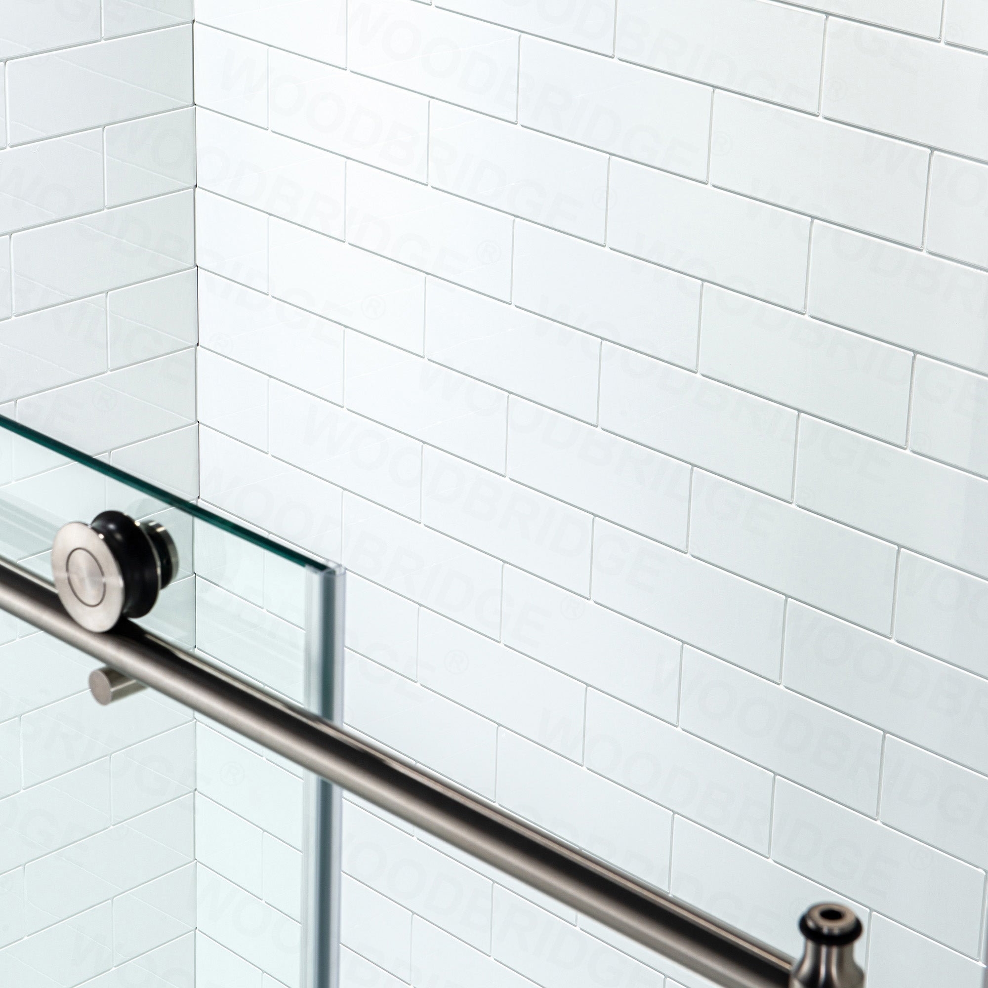 WOODBRIDGE Solid Surface 60" W x 96" H Tile Tub and Shower Wall Panel Surround, Quick Install, Cuttable, Staggered Brick Pattern, High Gloss White Finish
