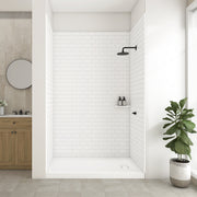 WOODBRIDGE Solid Surface 60" W x 96" H Tile Tub and Shower Wall Panel Surround, Quick Install, Cuttable, Staggered Brick Pattern, High Gloss White Finish