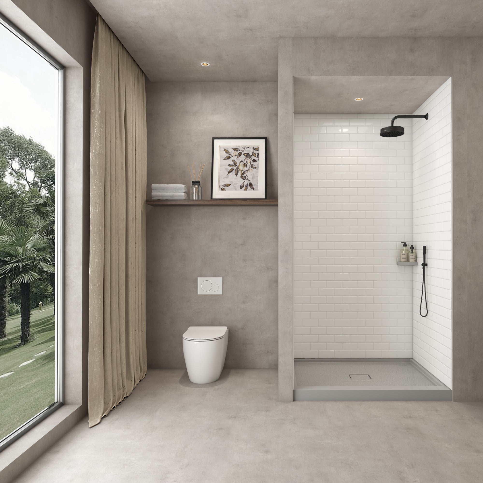 WOODBRIDGE Solid Surface 60" W x 96" H Tile Tub and Shower Wall Panel Surround, Quick Install, Cuttable, Staggered Brick Pattern, High Gloss White Finish
