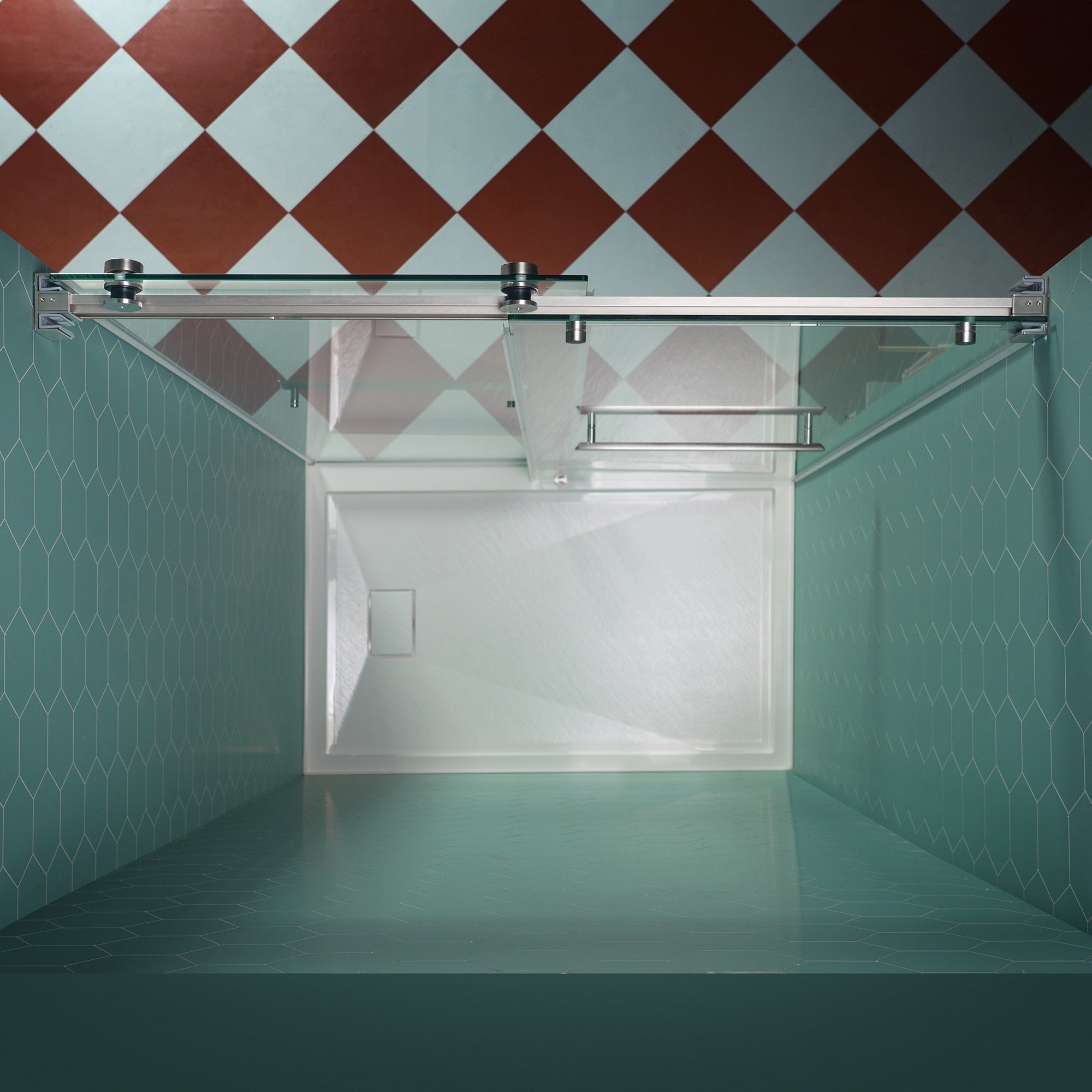 WOODBRIDGE Frameless Double Sliding Shower Door, 44-48" Width x 80"Height with 5/16"(8mm) Clear Tempered Glass, SURFK-4880