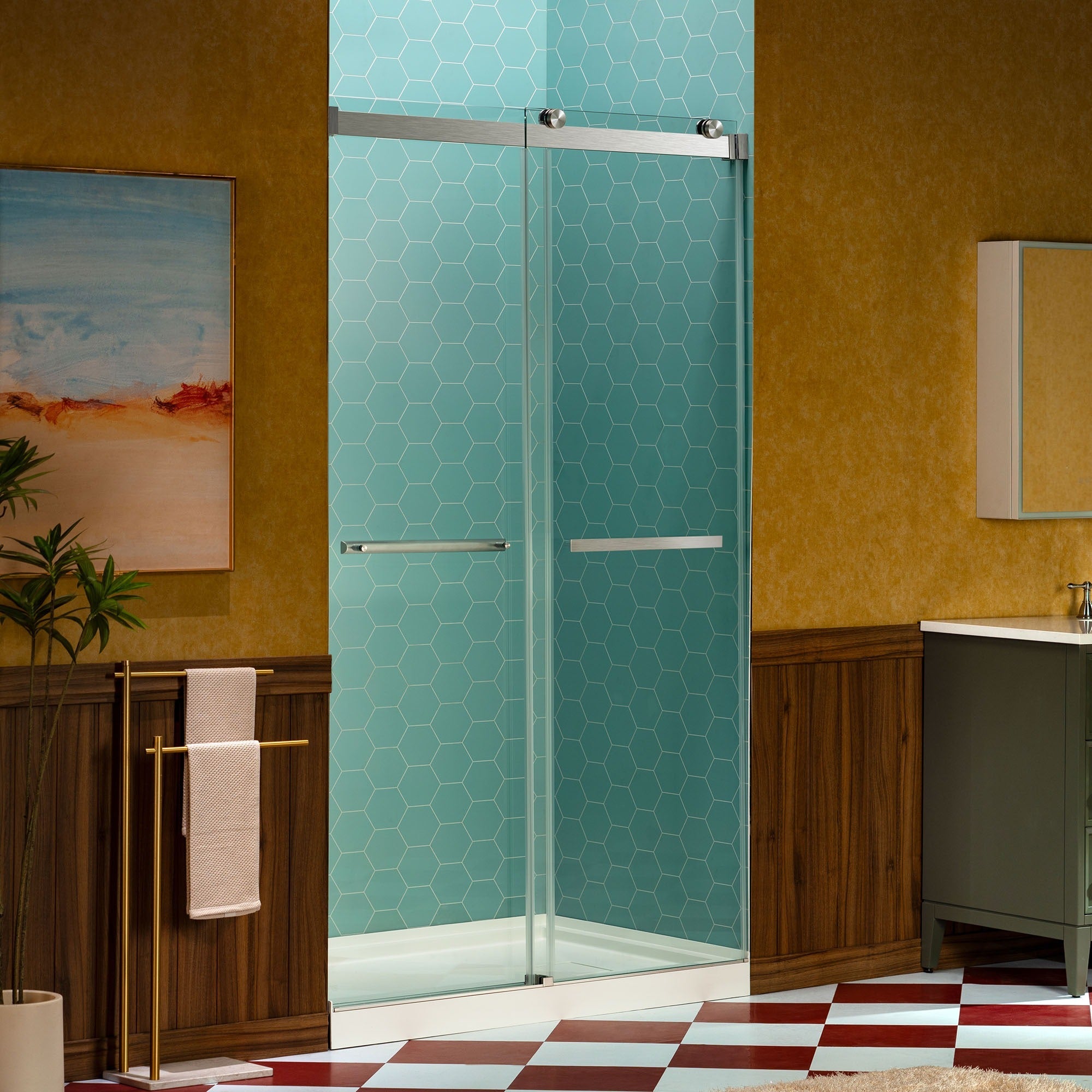 WOODBRIDGE Frameless Double Sliding Shower Door, 44-48" Width x 80"Height with 5/16"(8mm) Clear Tempered Glass, SURFK-4880