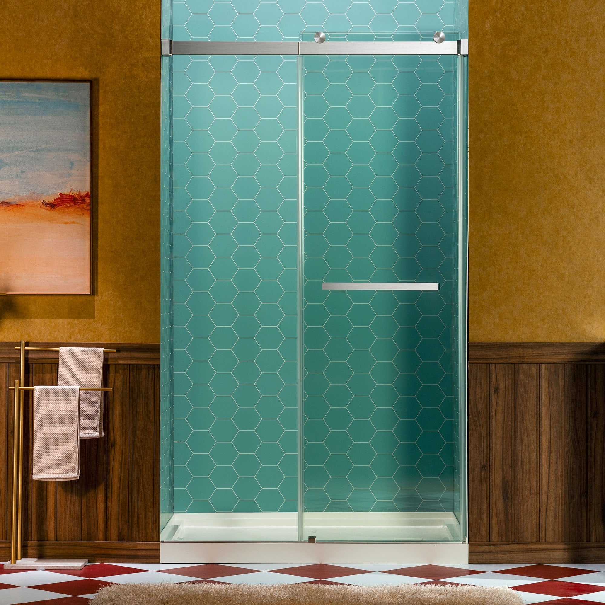 WOODBRIDGE Frameless Double Sliding Shower Door, 44-48" Width x 80"Height with 5/16"(8mm) Clear Tempered Glass, SURFK-4880