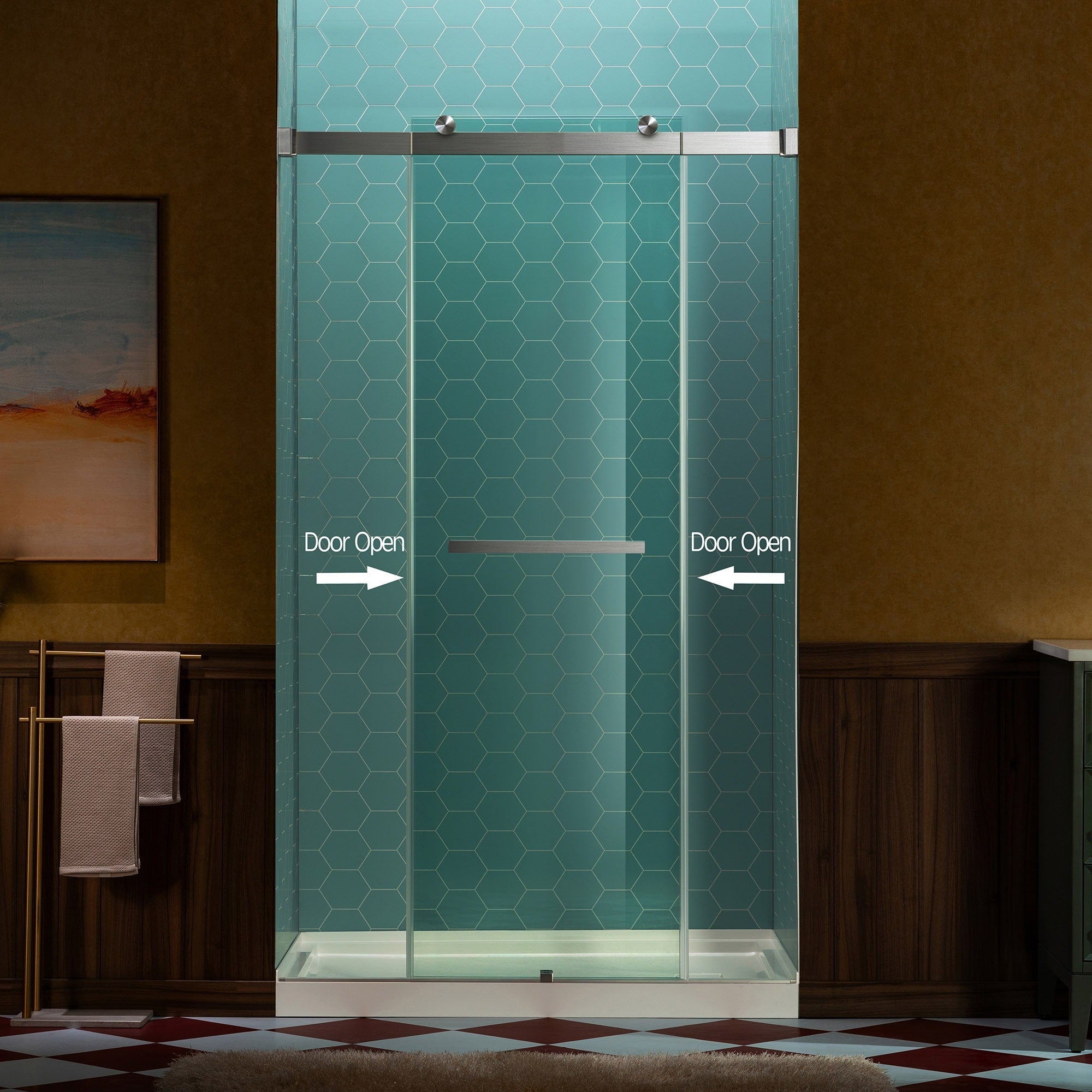 WOODBRIDGE Frameless Double Sliding Shower Door, 44-48" Width x 80"Height with 5/16"(8mm) Clear Tempered Glass, SURFK-4880