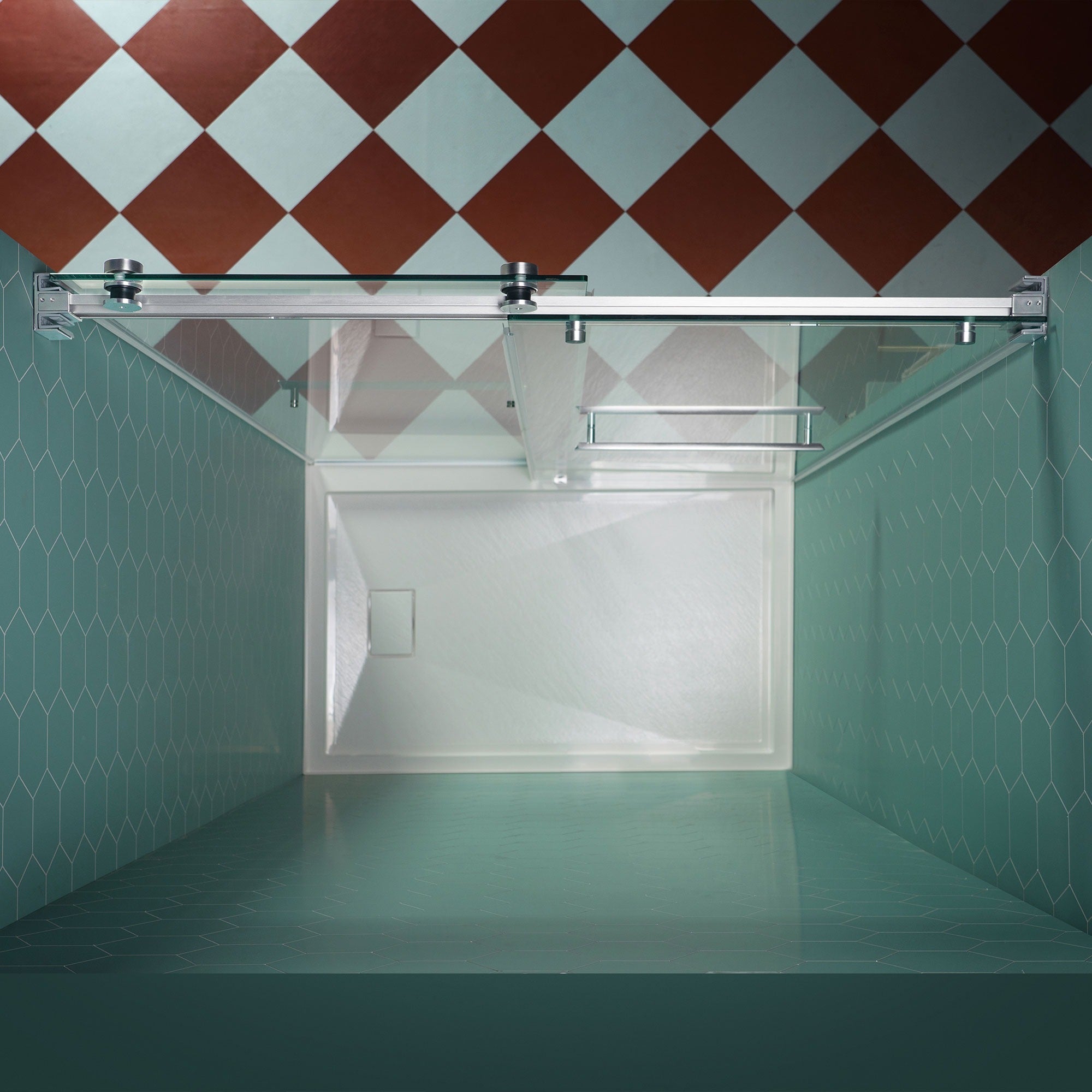 WOODBRIDGE Frameless Double Sliding Shower Door, 44-48" Width x 80"Height with 5/16"(8mm) Clear Tempered Glass, SURFK-4880