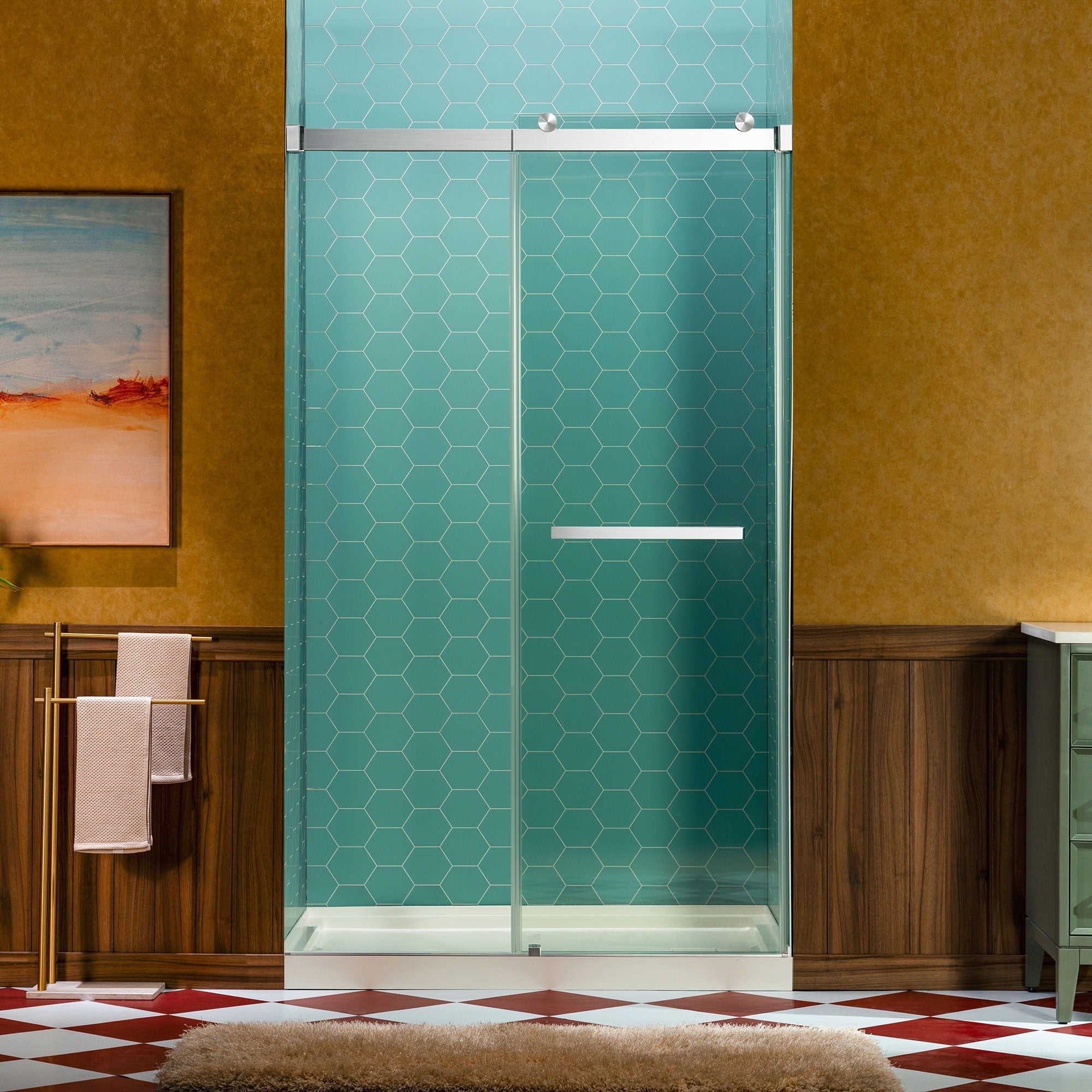 WOODBRIDGE Frameless Double Sliding Shower Door, 44-48" Width x 80"Height with 5/16"(8mm) Clear Tempered Glass, SURFK-4880