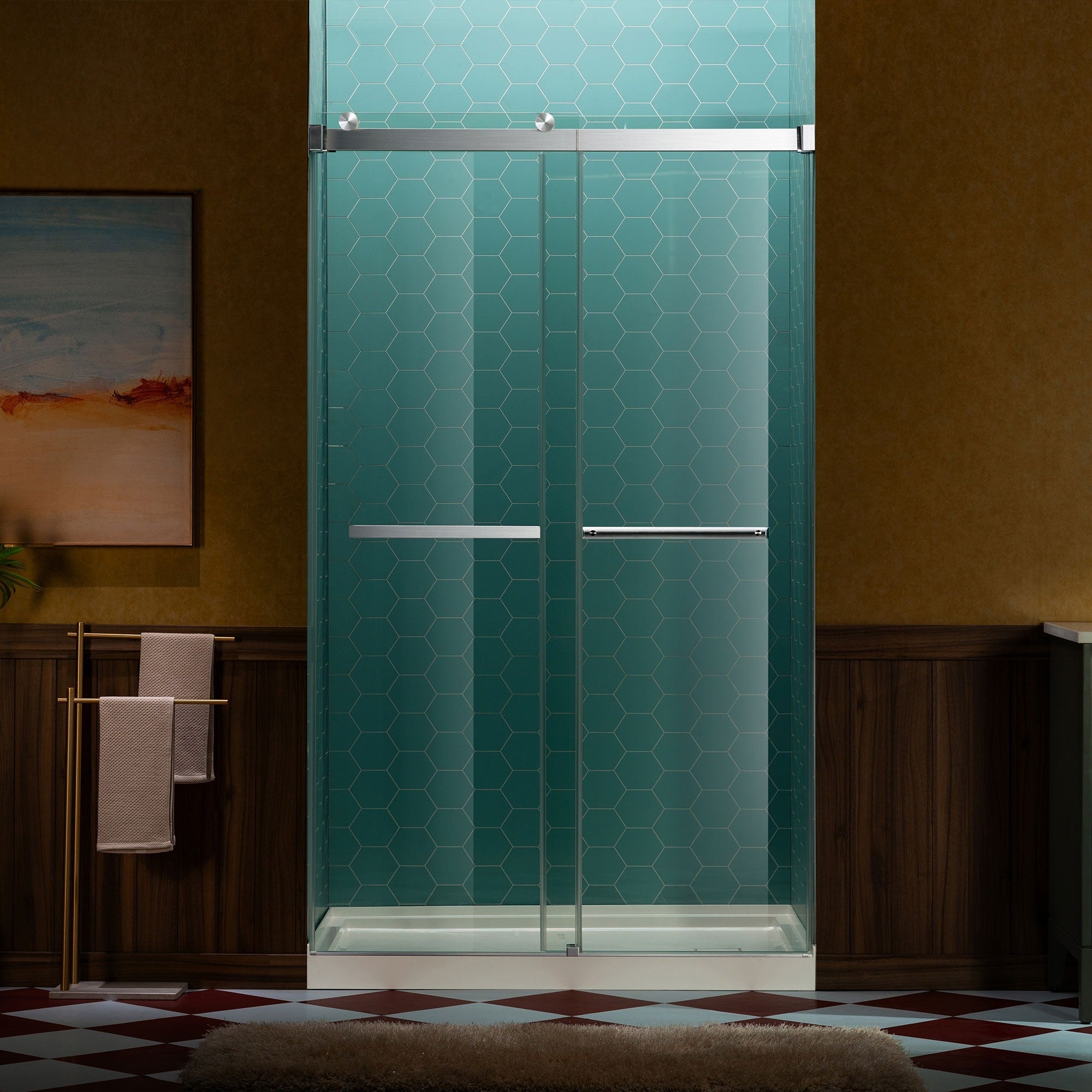 WOODBRIDGE Frameless Double Sliding Shower Door, 44-48" Width x 80"Height with 5/16"(8mm) Clear Tempered Glass, SURFK-4880