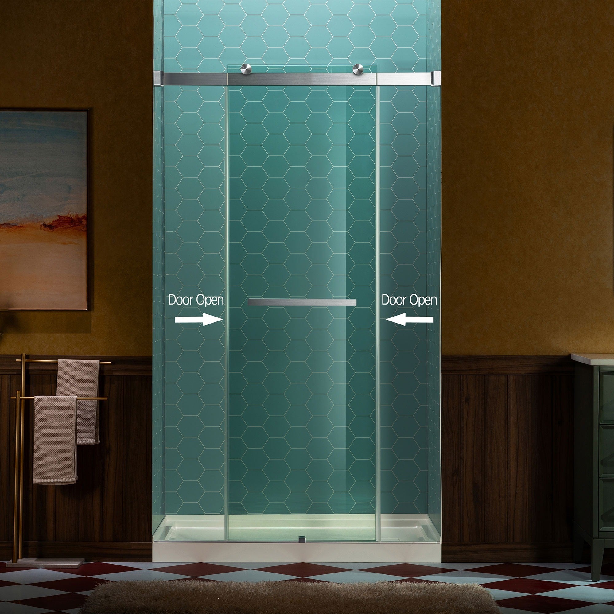 WOODBRIDGE Frameless Double Sliding Shower Door, 44-48" Width x 80"Height with 5/16"(8mm) Clear Tempered Glass, SURFK-4880