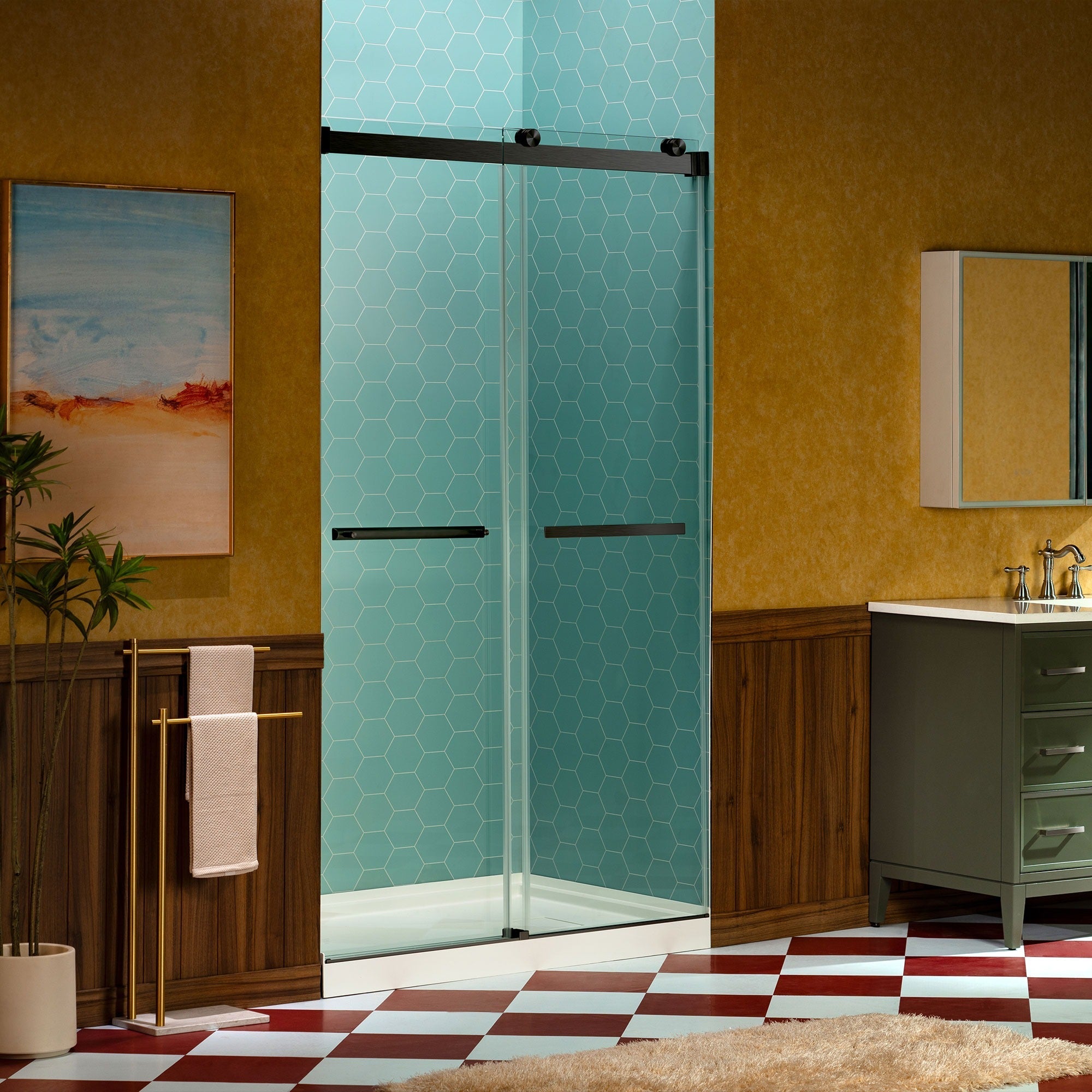 WOODBRIDGE Frameless Double Sliding Shower Door, 44-48" Width x 80"Height with 5/16"(8mm) Clear Tempered Glass, SURFK-4880