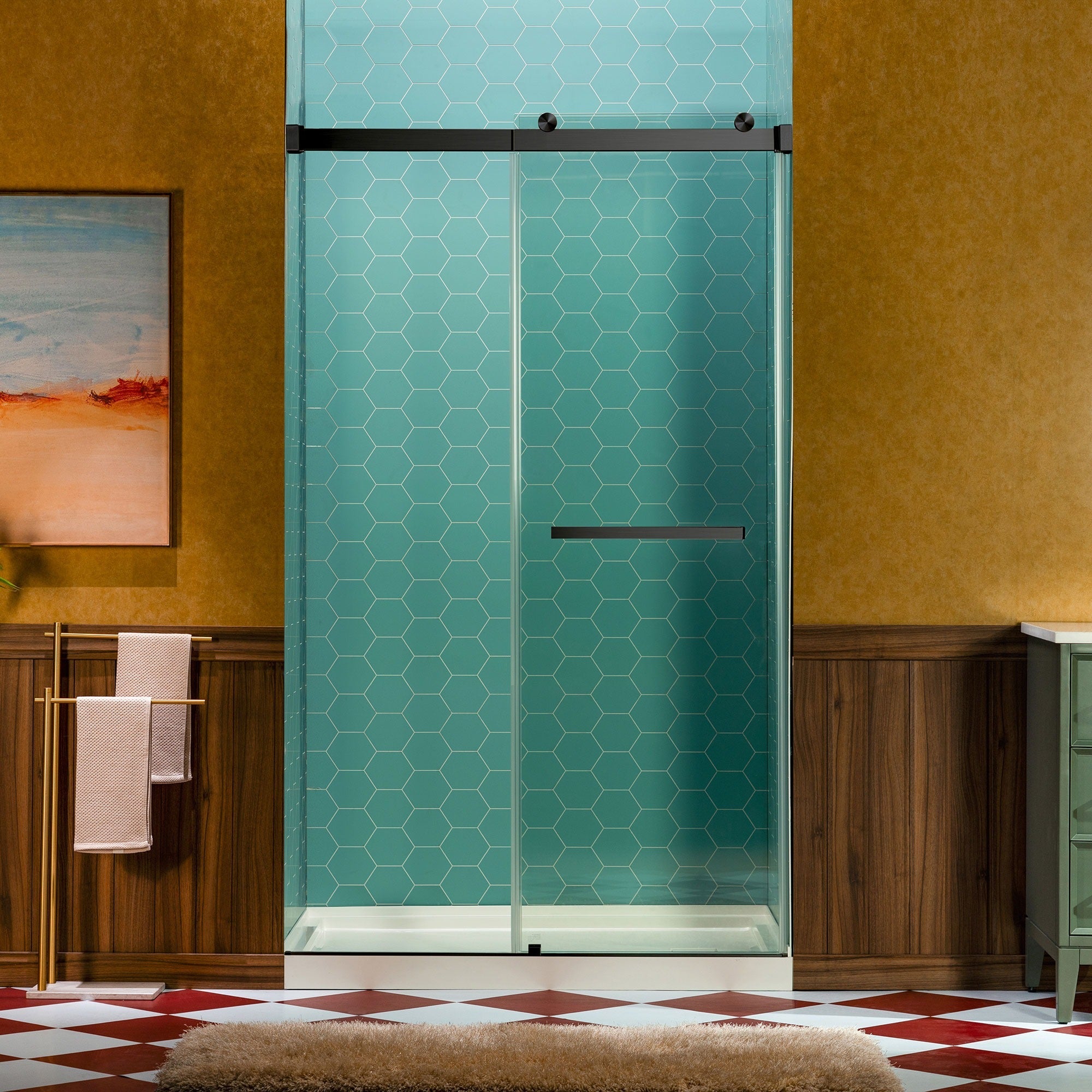 WOODBRIDGE Frameless Double Sliding Shower Door, 44-48" Width x 80"Height with 5/16"(8mm) Clear Tempered Glass, SURFK-4880