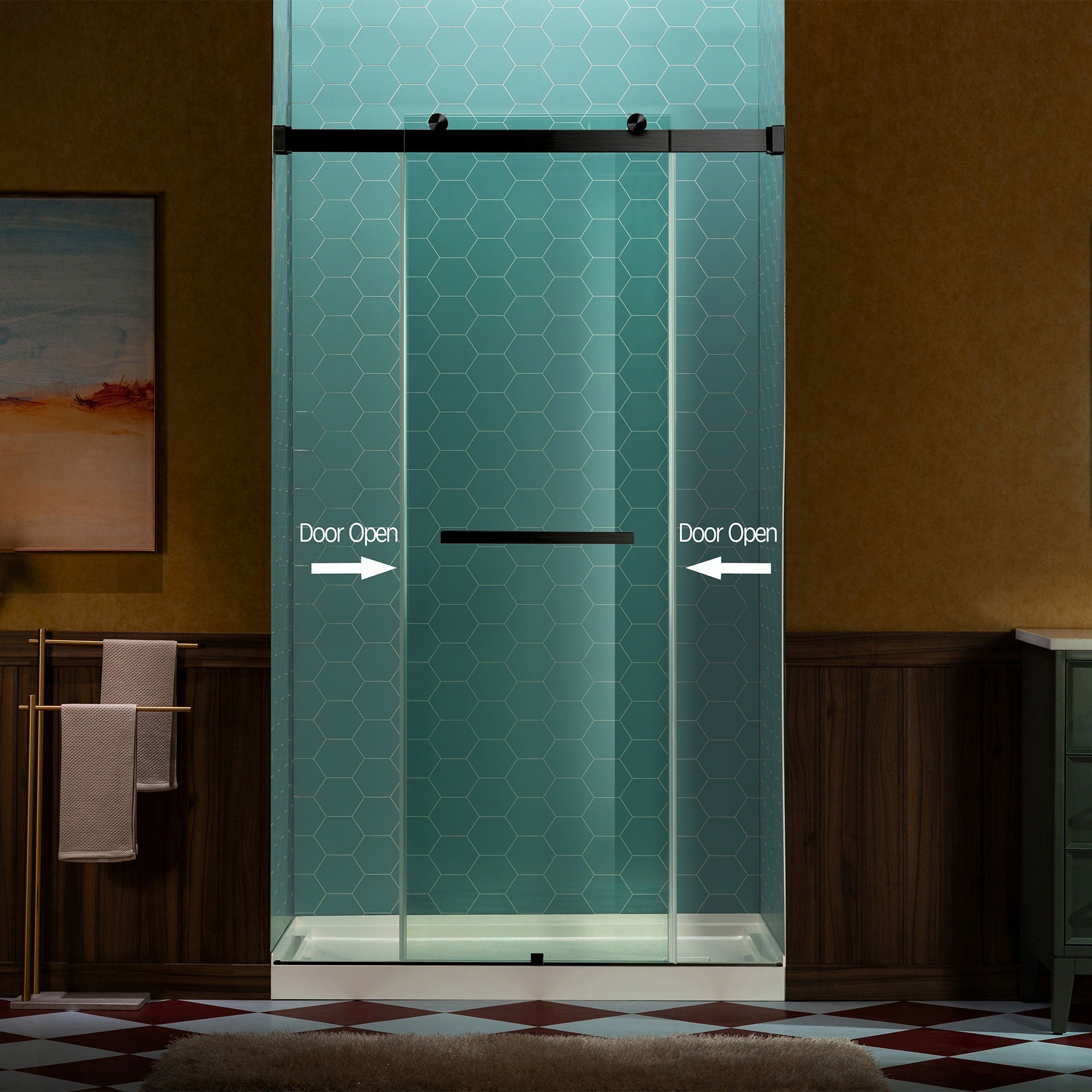 WOODBRIDGE Frameless Double Sliding Shower Door, 44-48" Width x 80"Height with 5/16"(8mm) Clear Tempered Glass, SURFK-4880