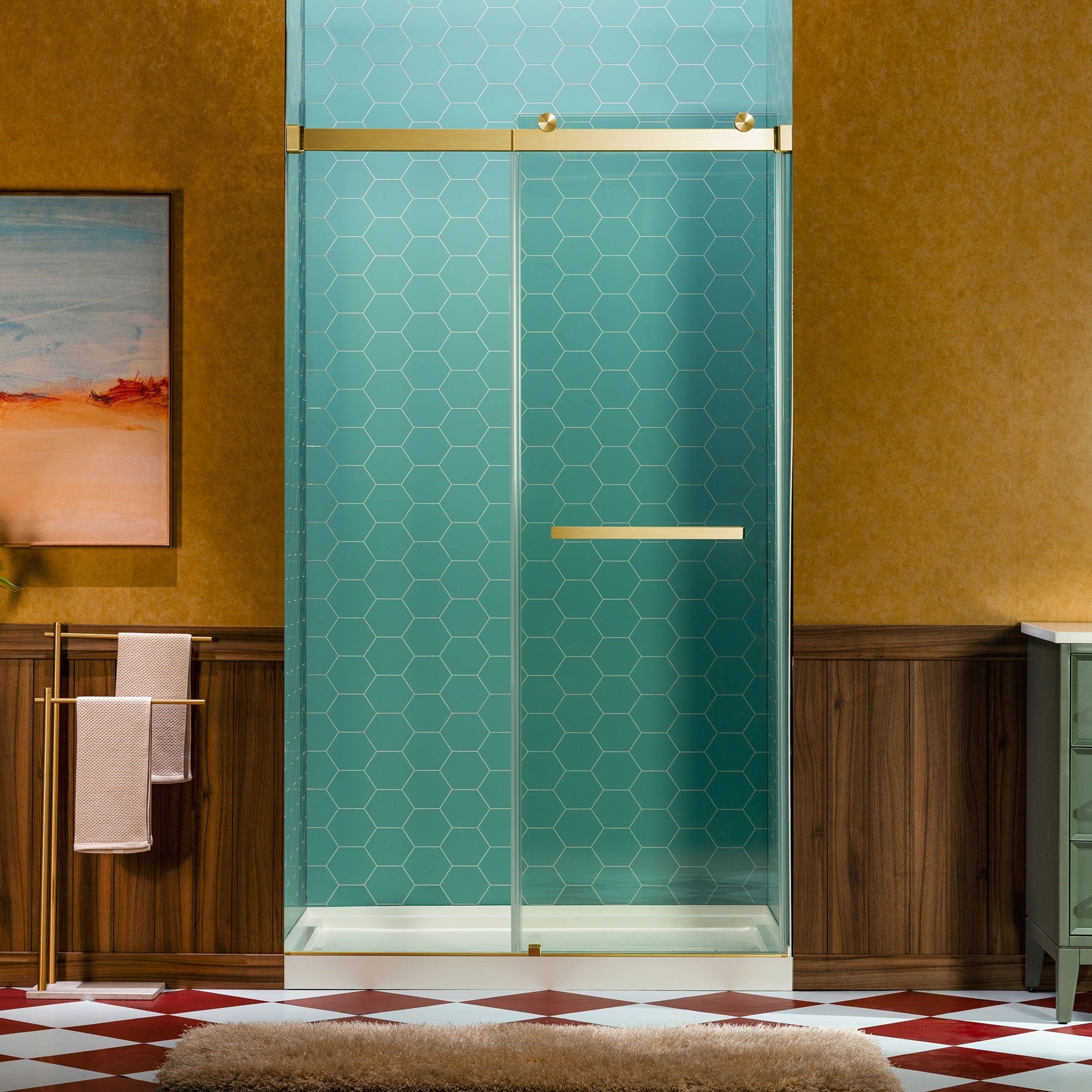 WOODBRIDGE Frameless Double Sliding Shower Door, 44-48" Width x 80"Height with 5/16"(8mm) Clear Tempered Glass, SURFK-4880