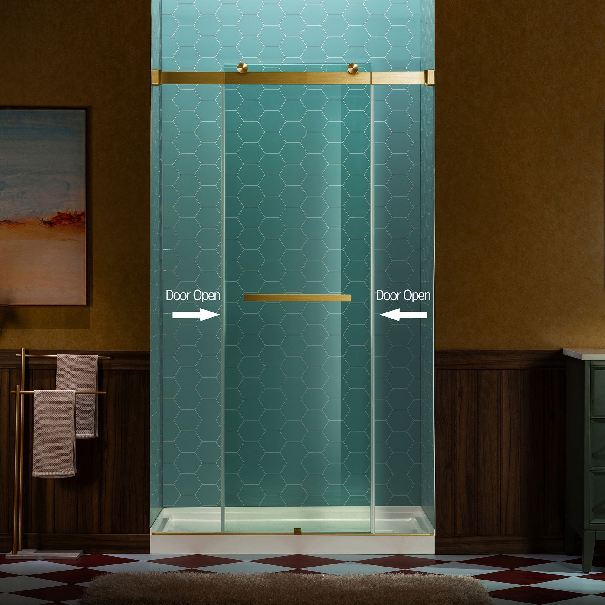 WOODBRIDGE Frameless Double Sliding Shower Door, 44-48" Width x 80"Height with 5/16"(8mm) Clear Tempered Glass, SURFK-4880