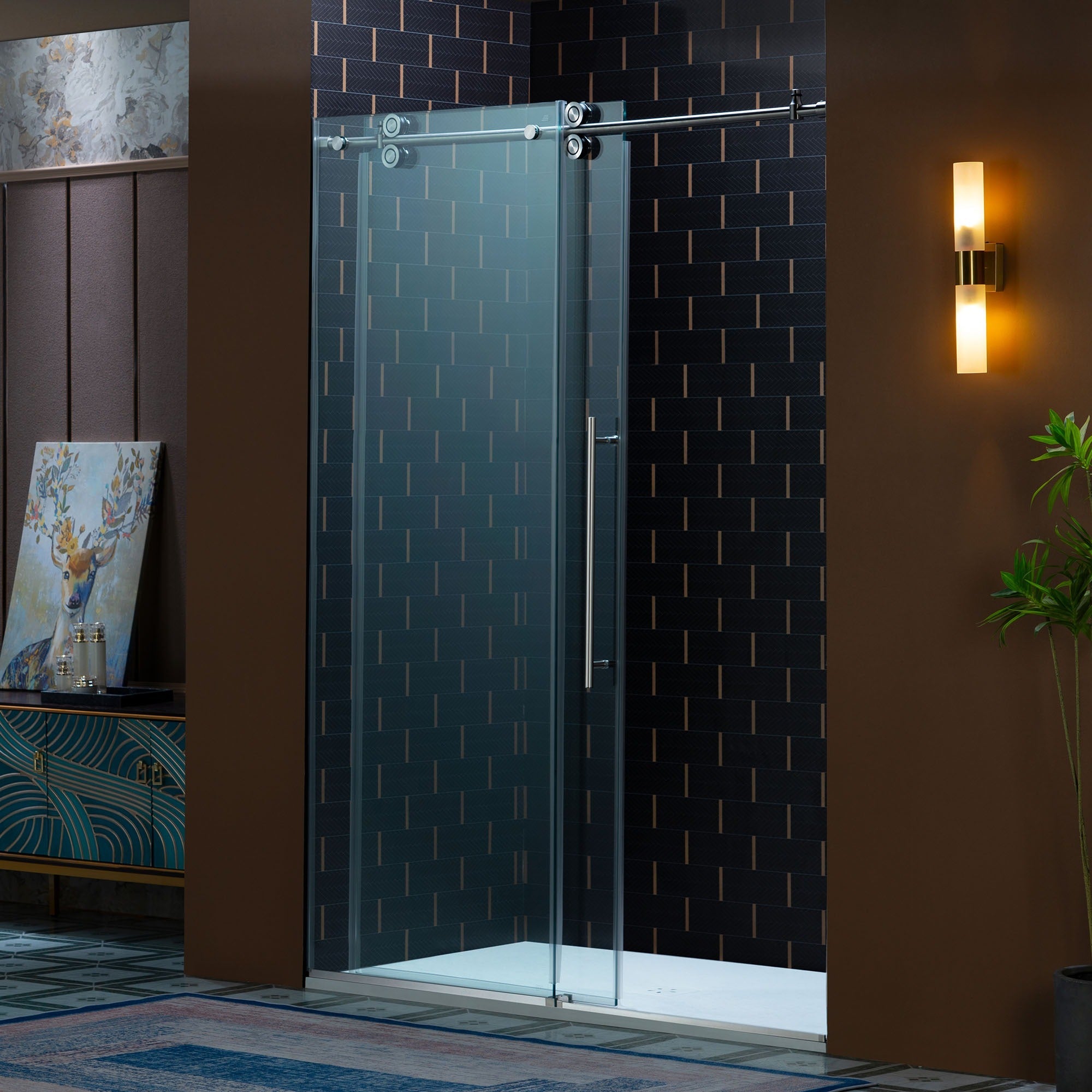 WOODBRIDGE Frameless Single Sliding Shower Door, 56-60" Width x 80"Height with 3/8"(10mm) Clear Tempered Glass, SEAZ-6080
