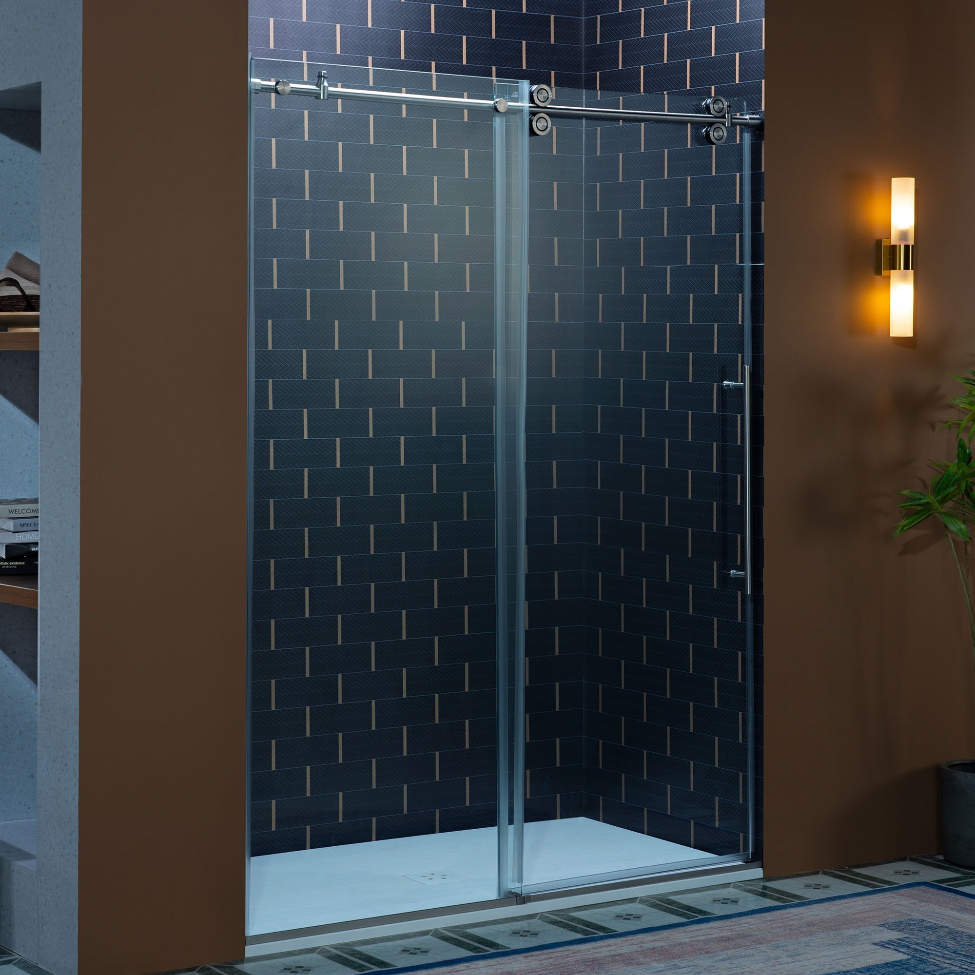 WOODBRIDGE Frameless Single Sliding Shower Door, 56-60" Width x 80"Height with 3/8"(10mm) Clear Tempered Glass, SEAZ-6080