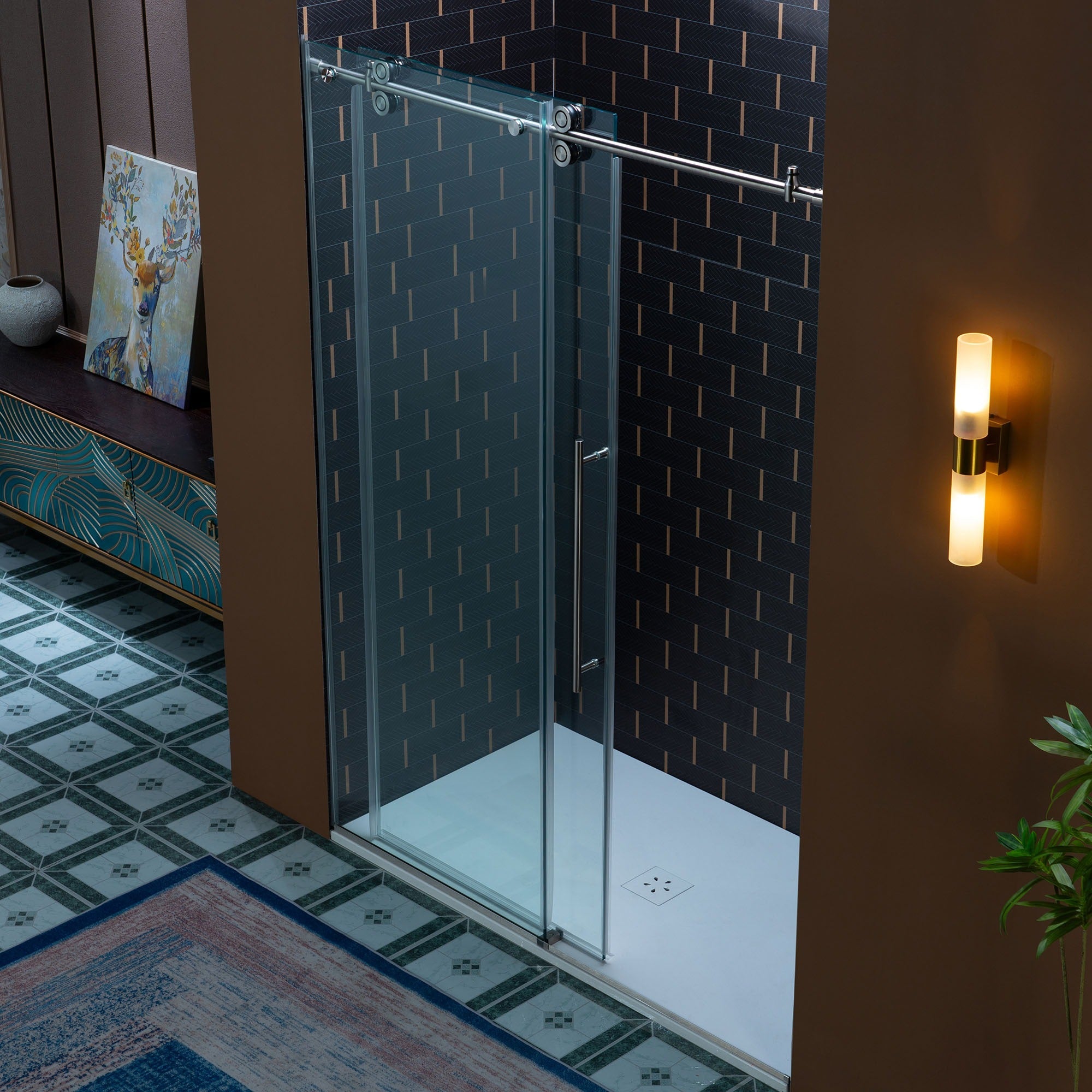 WOODBRIDGE Frameless Single Sliding Shower Door, 56-60" Width x 80"Height with 3/8"(10mm) Clear Tempered Glass, SEAZ-6080