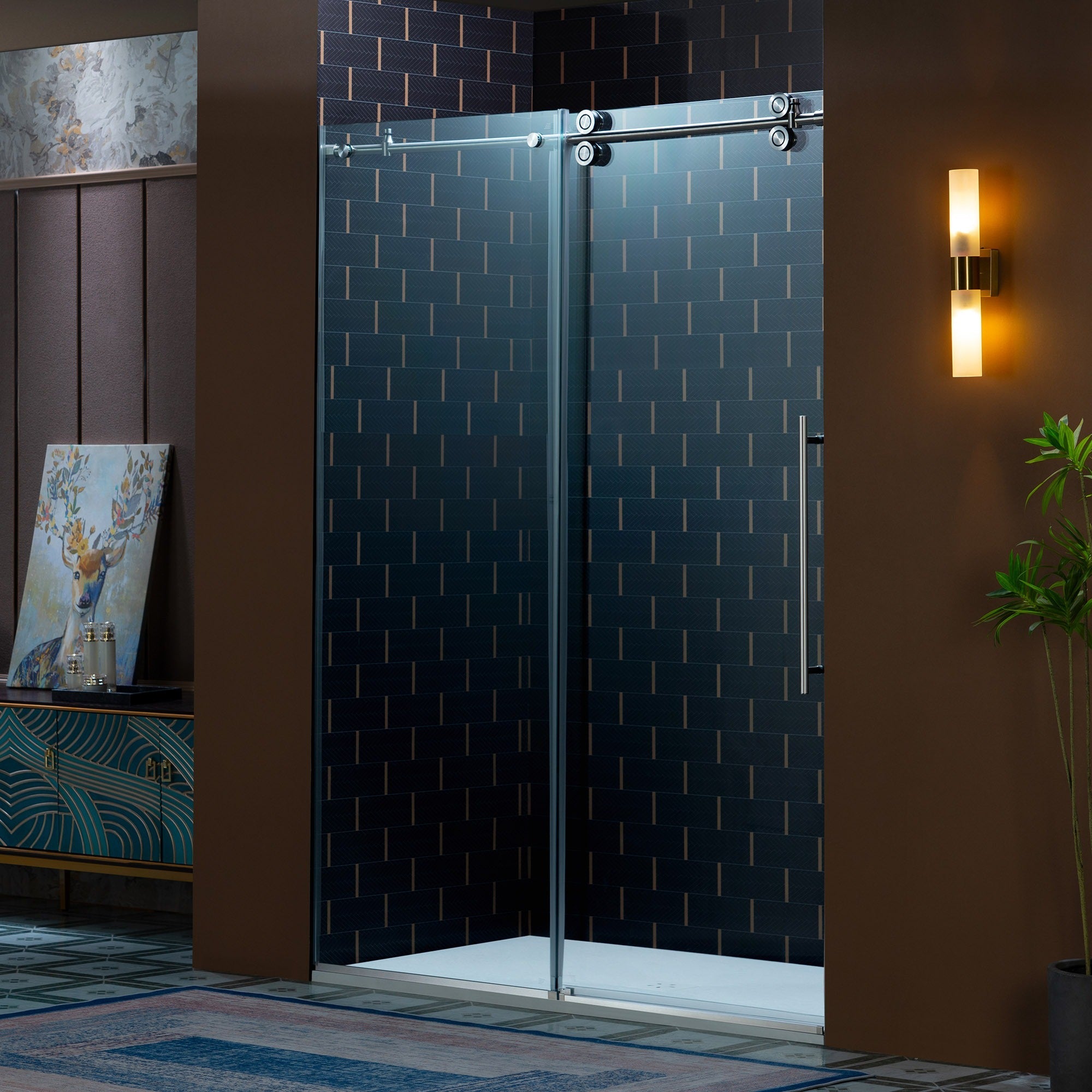 WOODBRIDGE Frameless Single Sliding Shower Door, 56-60" Width x 80"Height with 3/8"(10mm) Clear Tempered Glass, SEAZ-6080