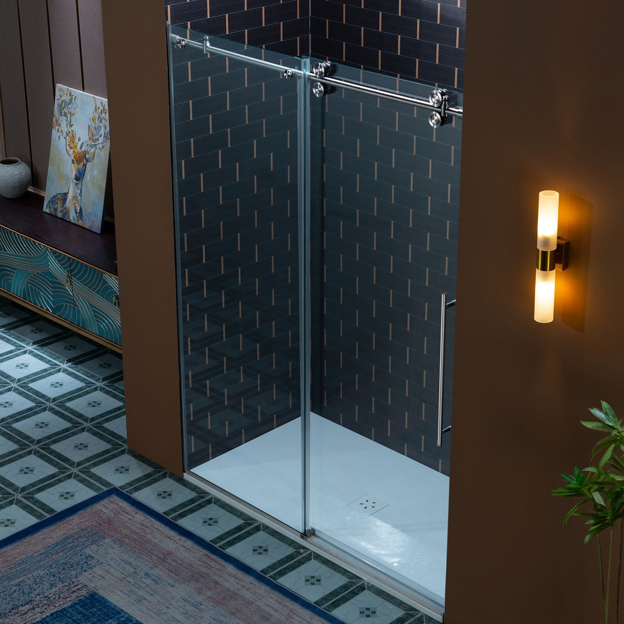 WOODBRIDGE Frameless Single Sliding Shower Door, 56-60" Width x 80"Height with 3/8"(10mm) Clear Tempered Glass, SEAZ-6080
