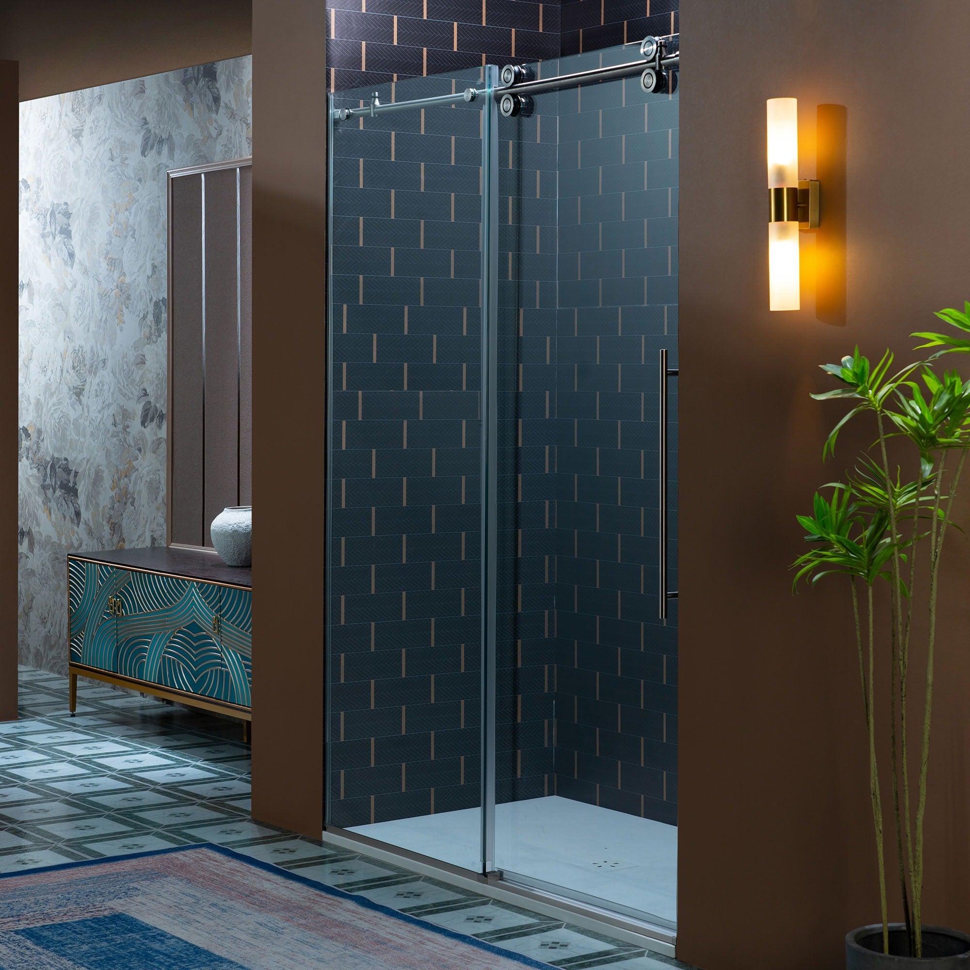 WOODBRIDGE Frameless Single Sliding Shower Door, 56-60" Width x 80"Height with 3/8"(10mm) Clear Tempered Glass, SEAZ-6080