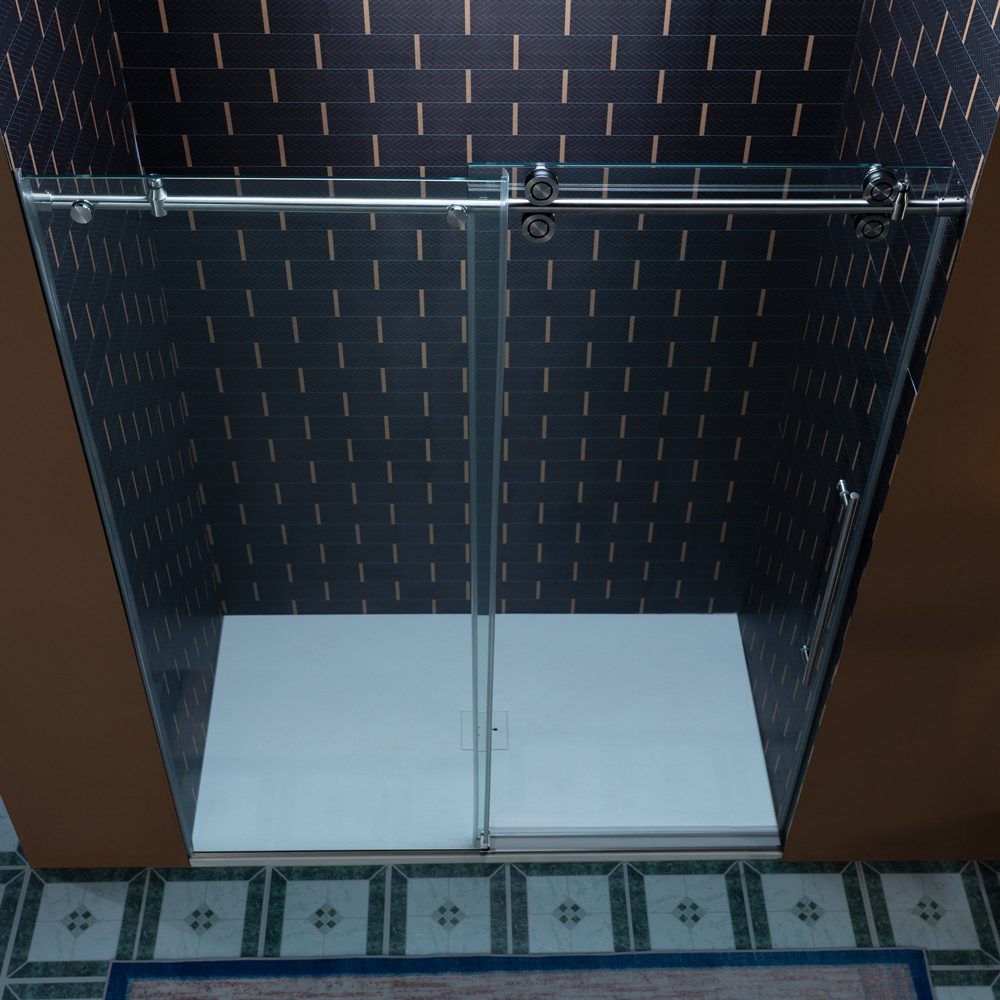 WOODBRIDGE Frameless Single Sliding Shower Door, 56-60" Width x 80"Height with 3/8"(10mm) Clear Tempered Glass, SEAZ-6080
