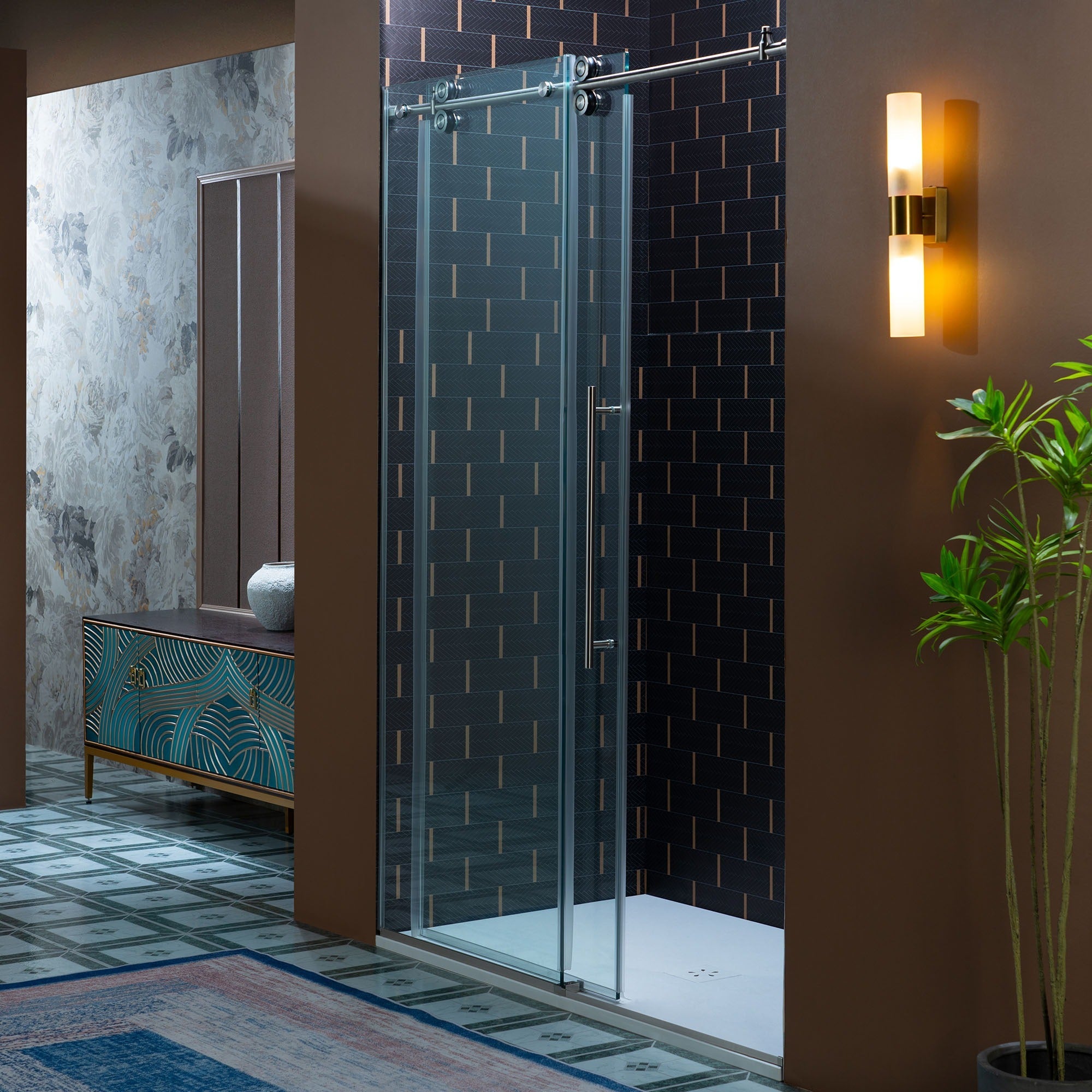 WOODBRIDGE Frameless Single Sliding Shower Door, 56-60" Width x 80"Height with 3/8"(10mm) Clear Tempered Glass, SEAZ-6080