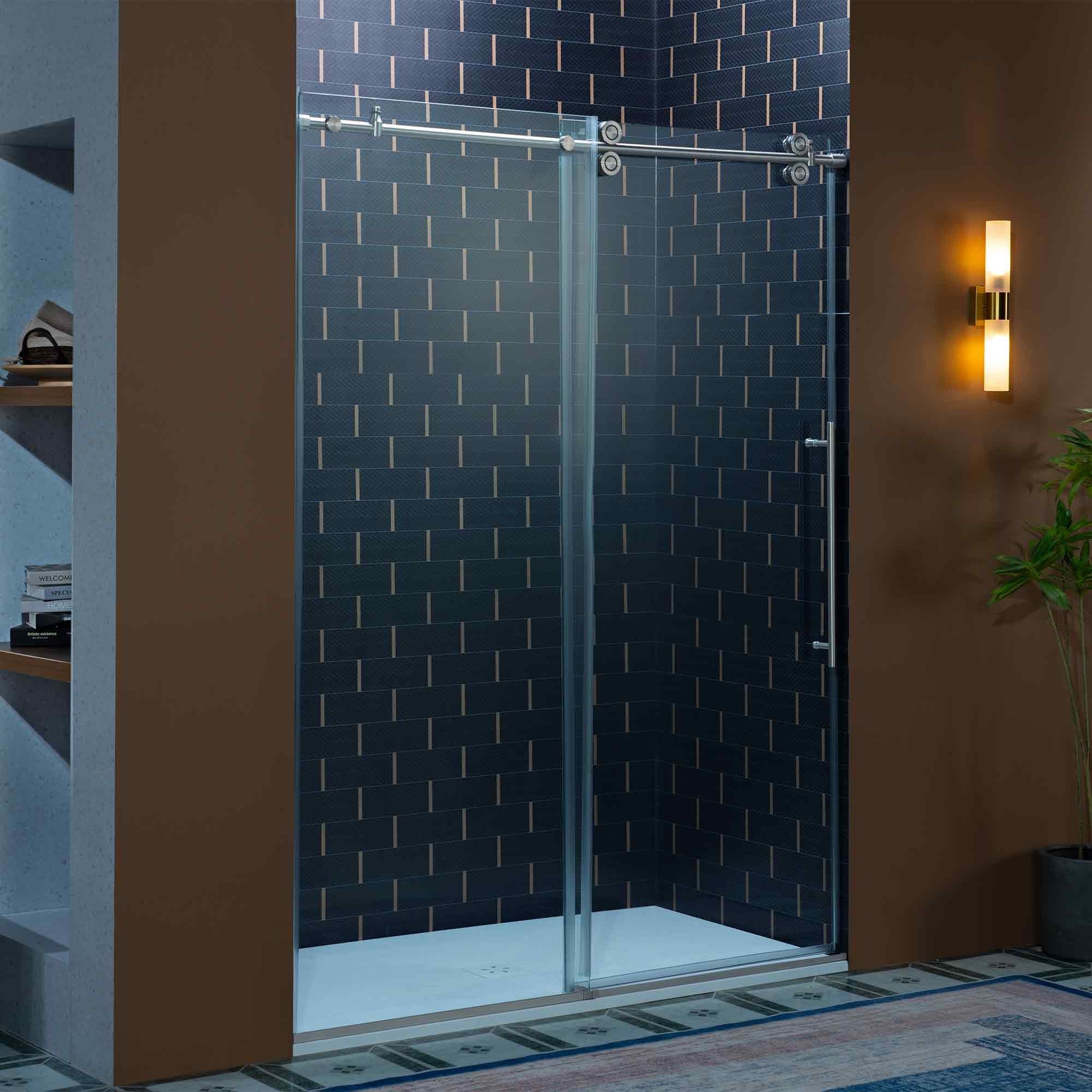 WOODBRIDGE Frameless Single Sliding Shower Door, 56-60" Width x 80"Height with 3/8"(10mm) Clear Tempered Glass, SEAZ-6080
