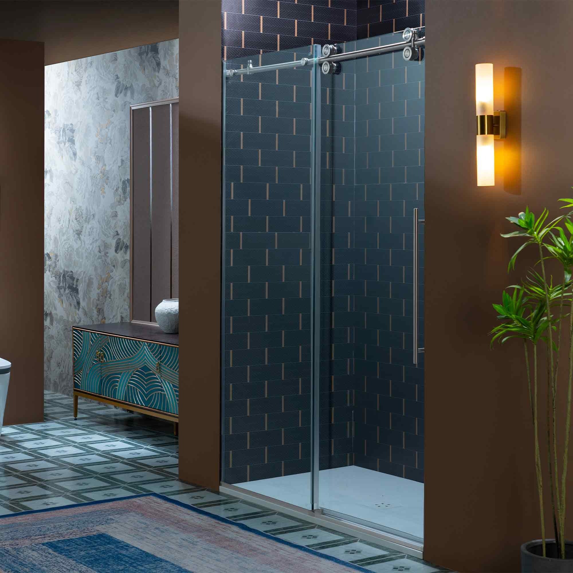 WOODBRIDGE Frameless Single Sliding Shower Door, 56-60" Width x 80"Height with 3/8"(10mm) Clear Tempered Glass, SEAZ-6080