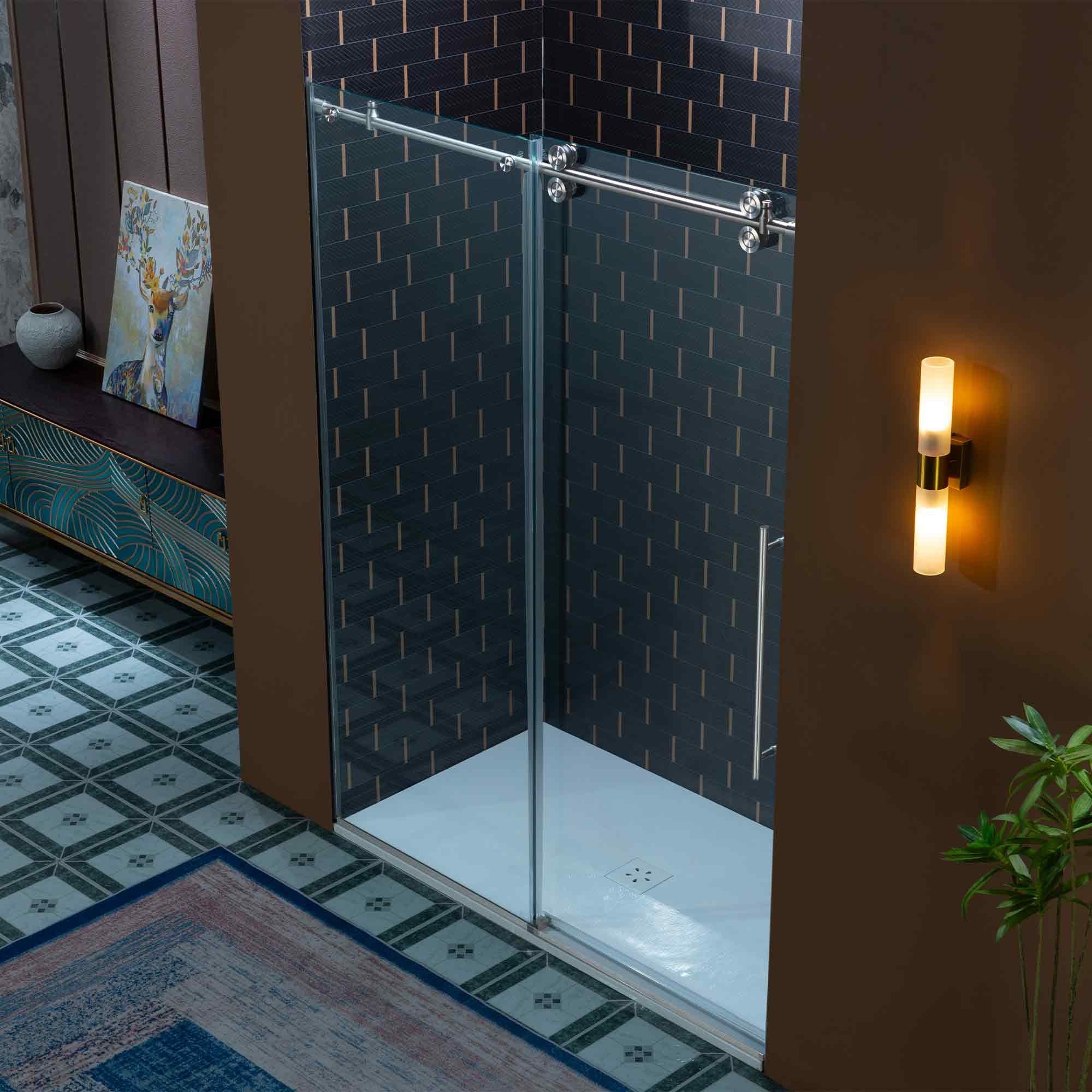 WOODBRIDGE Frameless Single Sliding Shower Door, 56-60" Width x 80"Height with 3/8"(10mm) Clear Tempered Glass, SEAZ-6080