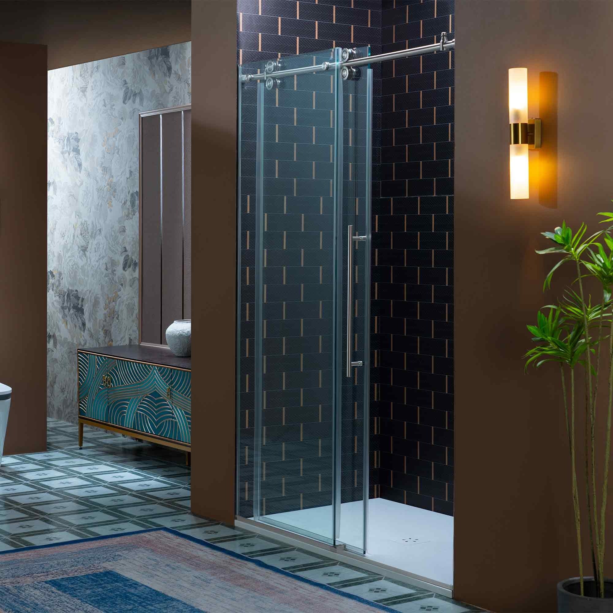 WOODBRIDGE Frameless Single Sliding Shower Door, 56-60" Width x 80"Height with 3/8"(10mm) Clear Tempered Glass, SEAZ-6080