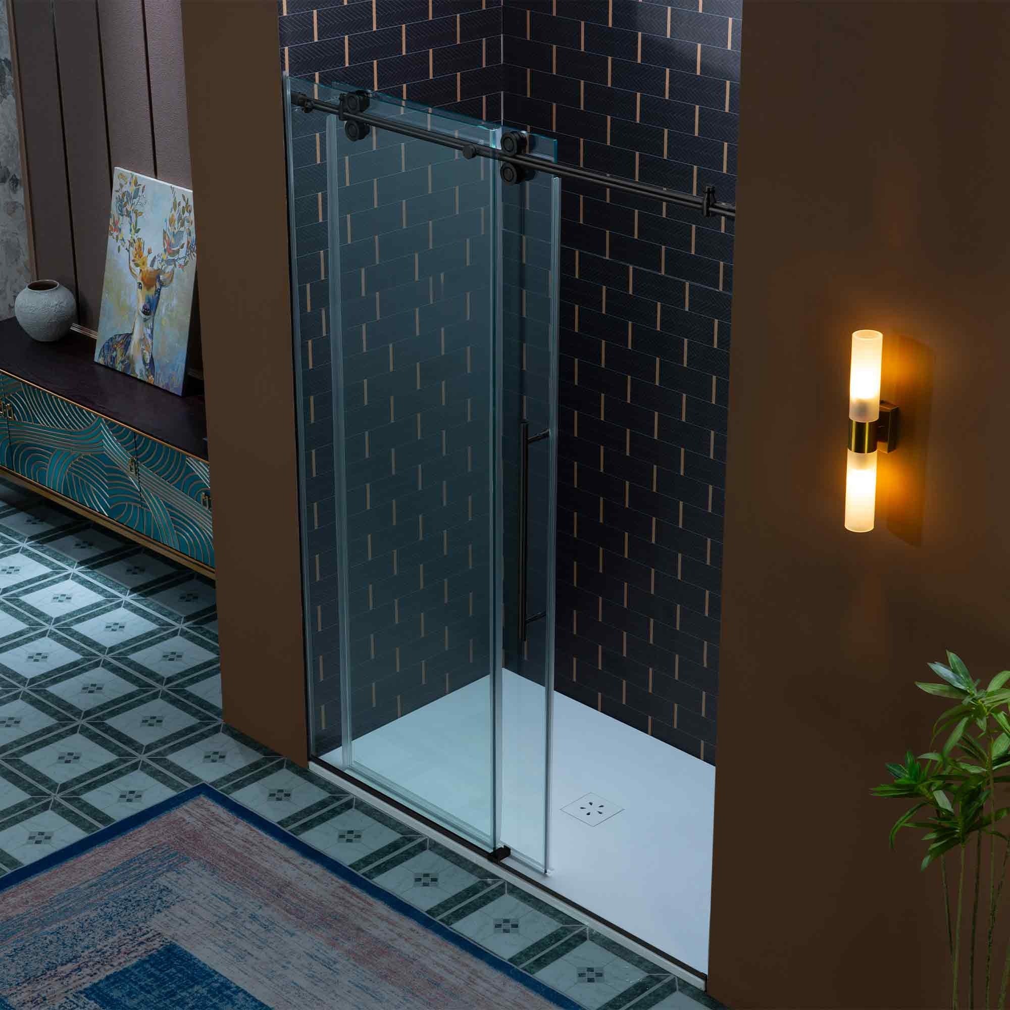 WOODBRIDGE Frameless Single Sliding Shower Door, 56-60" Width x 80"Height with 3/8"(10mm) Clear Tempered Glass, SEAZ-6080