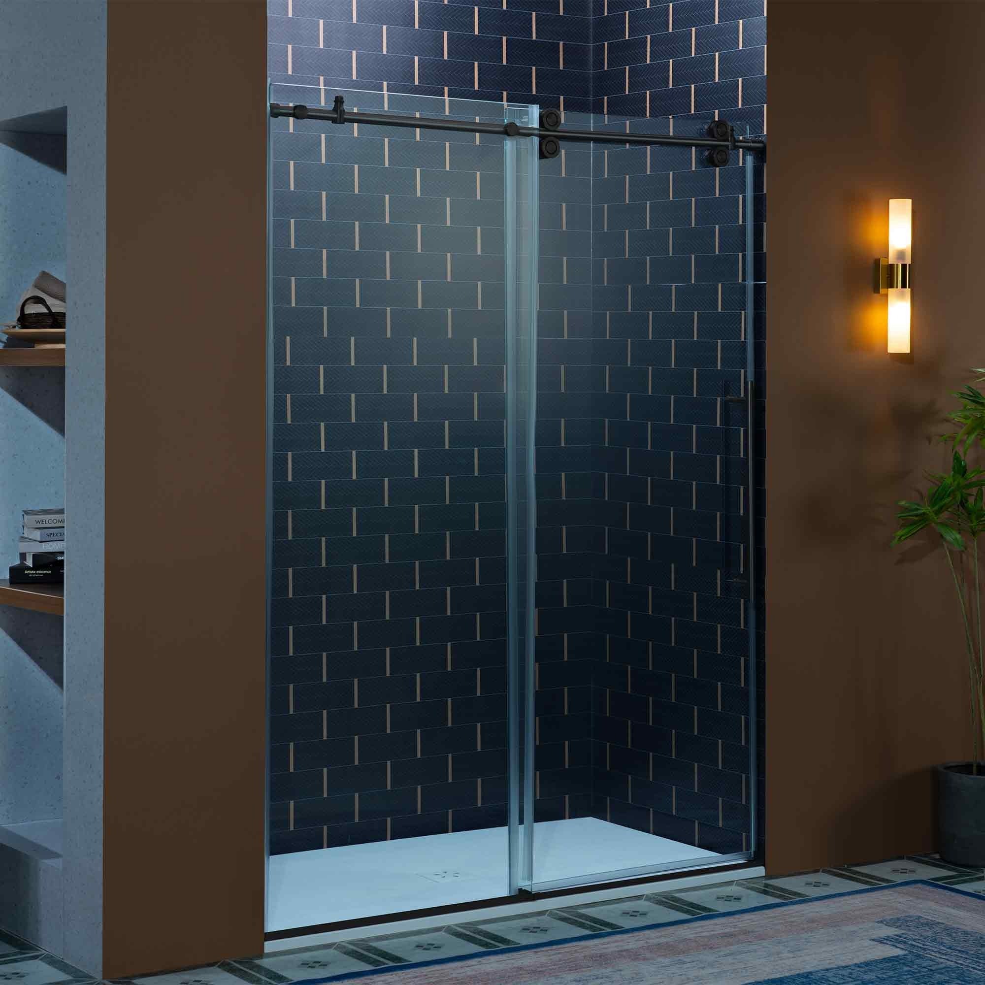 WOODBRIDGE Frameless Single Sliding Shower Door, 56-60" Width x 80"Height with 3/8"(10mm) Clear Tempered Glass, SEAZ-6080