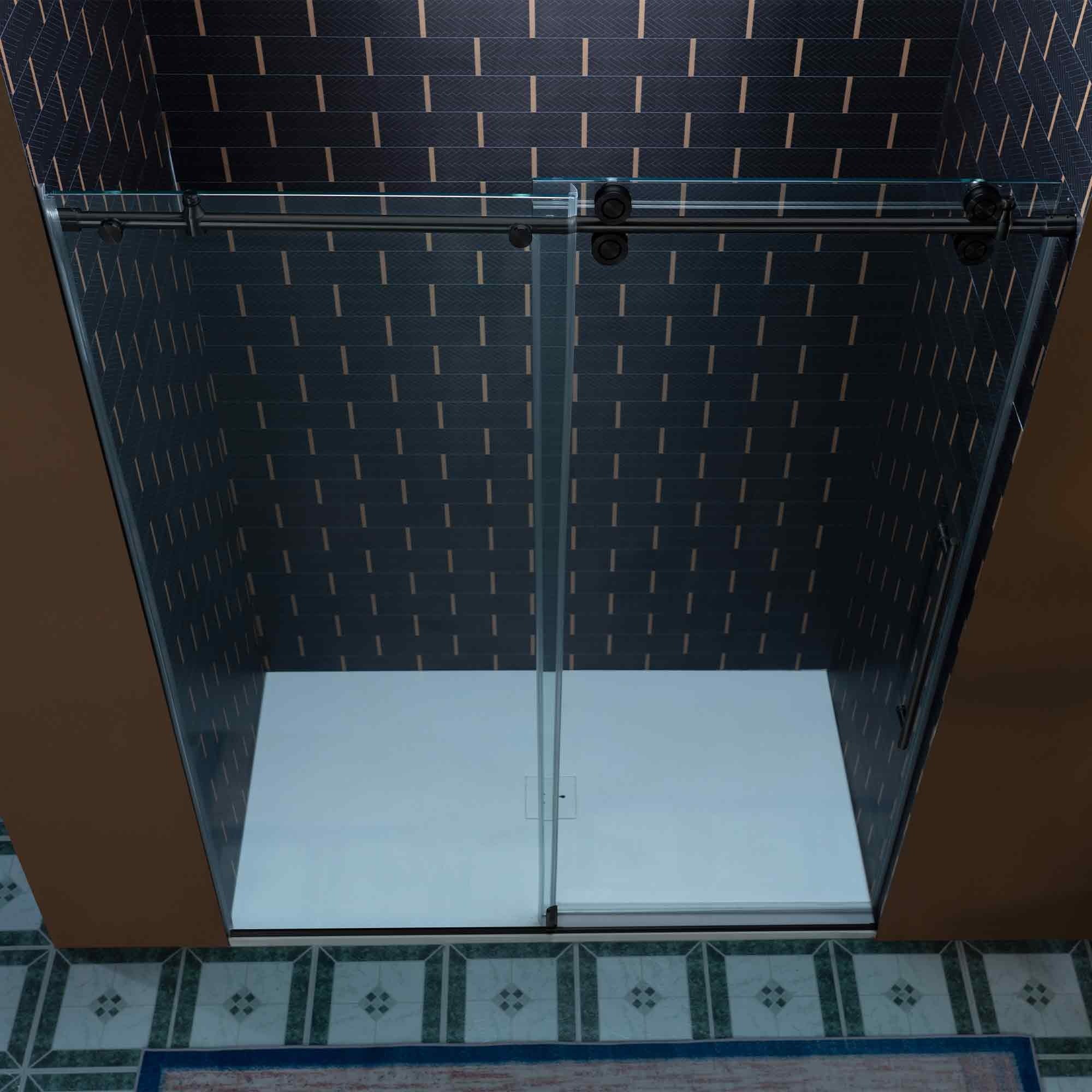 WOODBRIDGE Frameless Single Sliding Shower Door, 56-60" Width x 80"Height with 3/8"(10mm) Clear Tempered Glass, SEAZ-6080