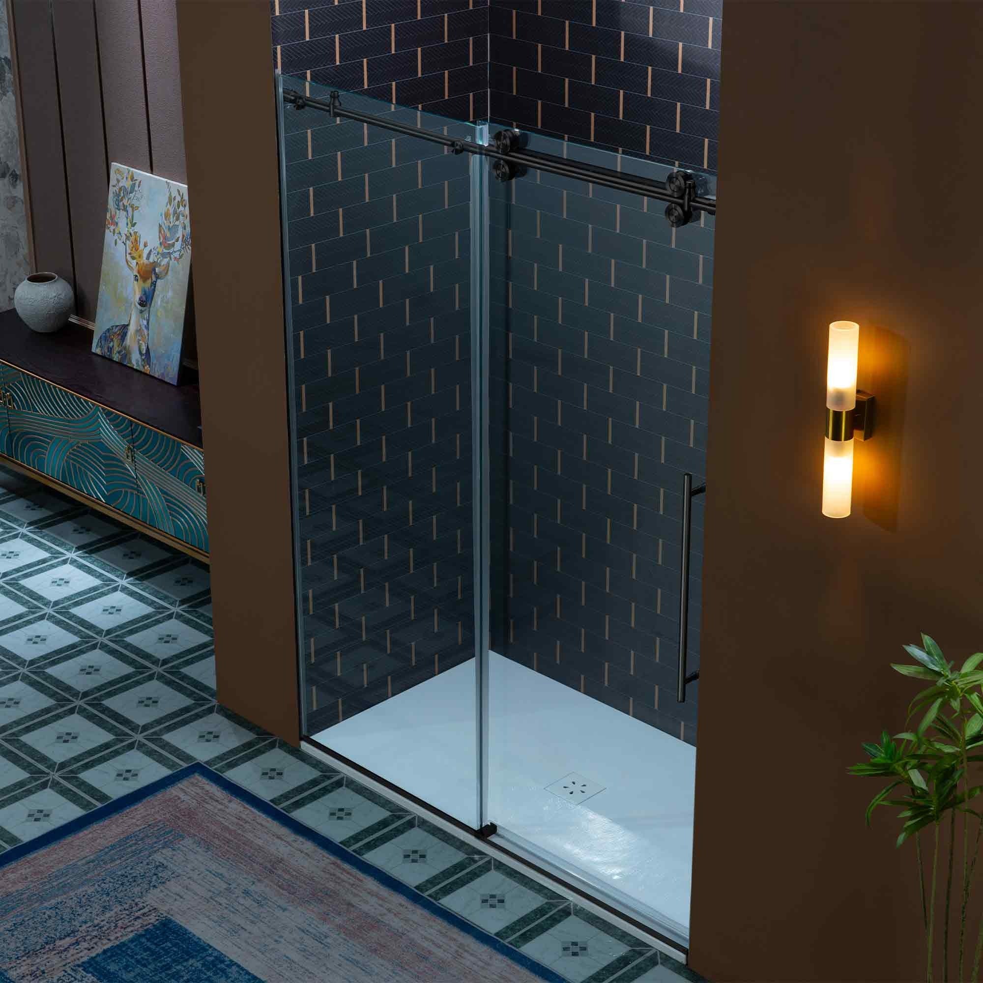WOODBRIDGE Frameless Single Sliding Shower Door, 56-60" Width x 80"Height with 3/8"(10mm) Clear Tempered Glass, SEAZ-6080