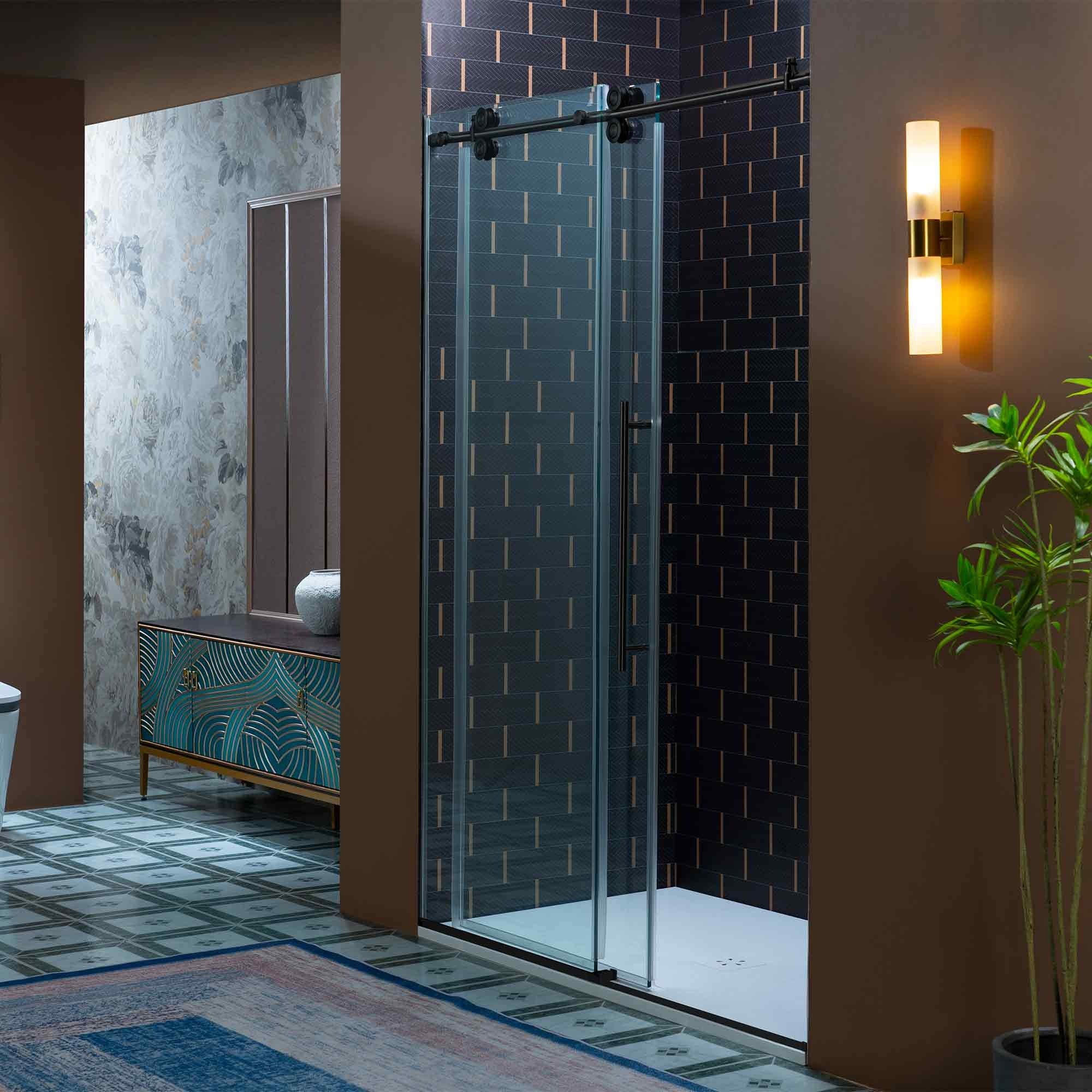 WOODBRIDGE Frameless Single Sliding Shower Door, 56-60" Width x 80"Height with 3/8"(10mm) Clear Tempered Glass, SEAZ-6080