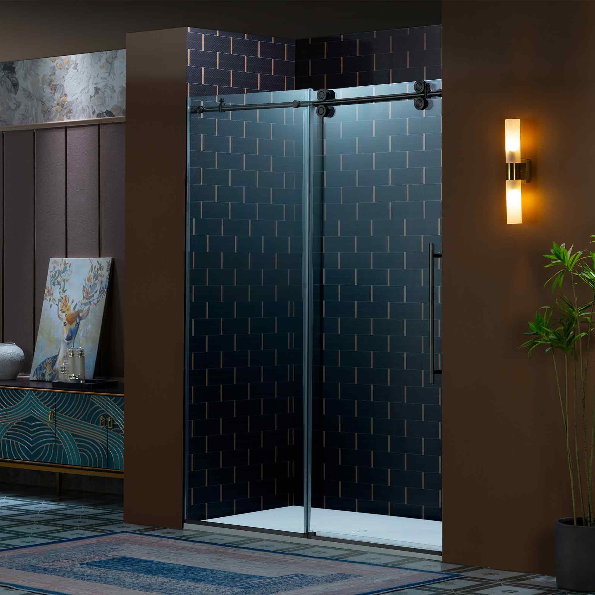 WOODBRIDGE Frameless Single Sliding Shower Door, 56-60" Width x 80"Height with 3/8"(10mm) Clear Tempered Glass, SEAZ-6080