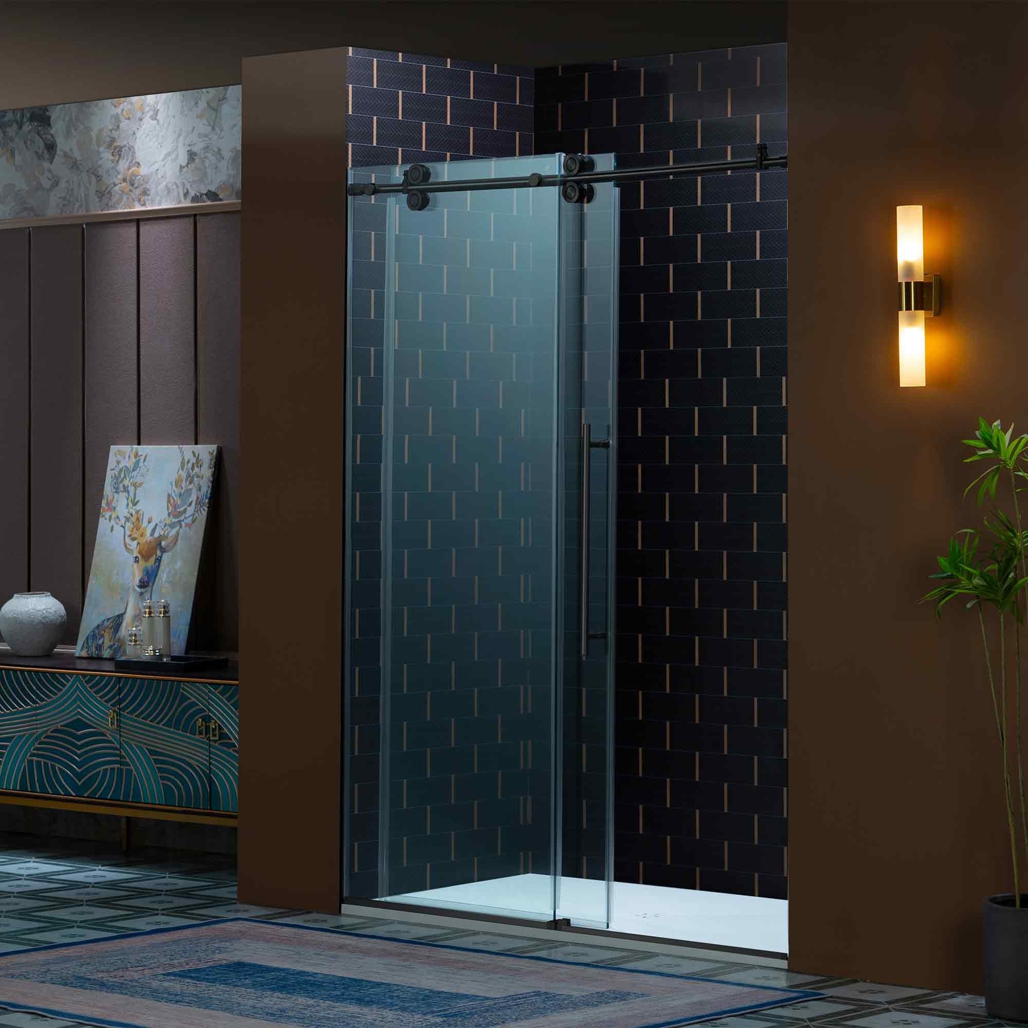 WOODBRIDGE Frameless Single Sliding Shower Door, 56-60" Width x 80"Height with 3/8"(10mm) Clear Tempered Glass, SEAZ-6080
